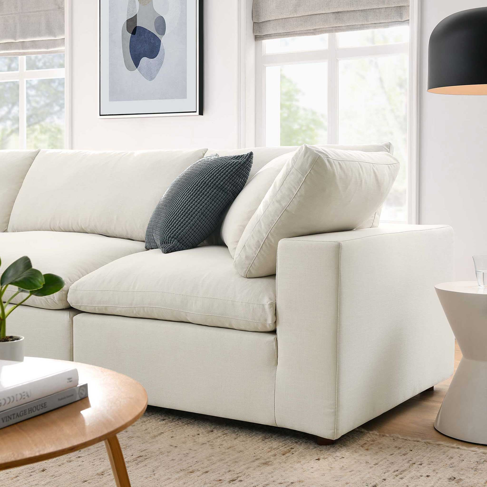 Carmen 4 Piece Modular Sofa with Ottoman Light Beige - Image 11