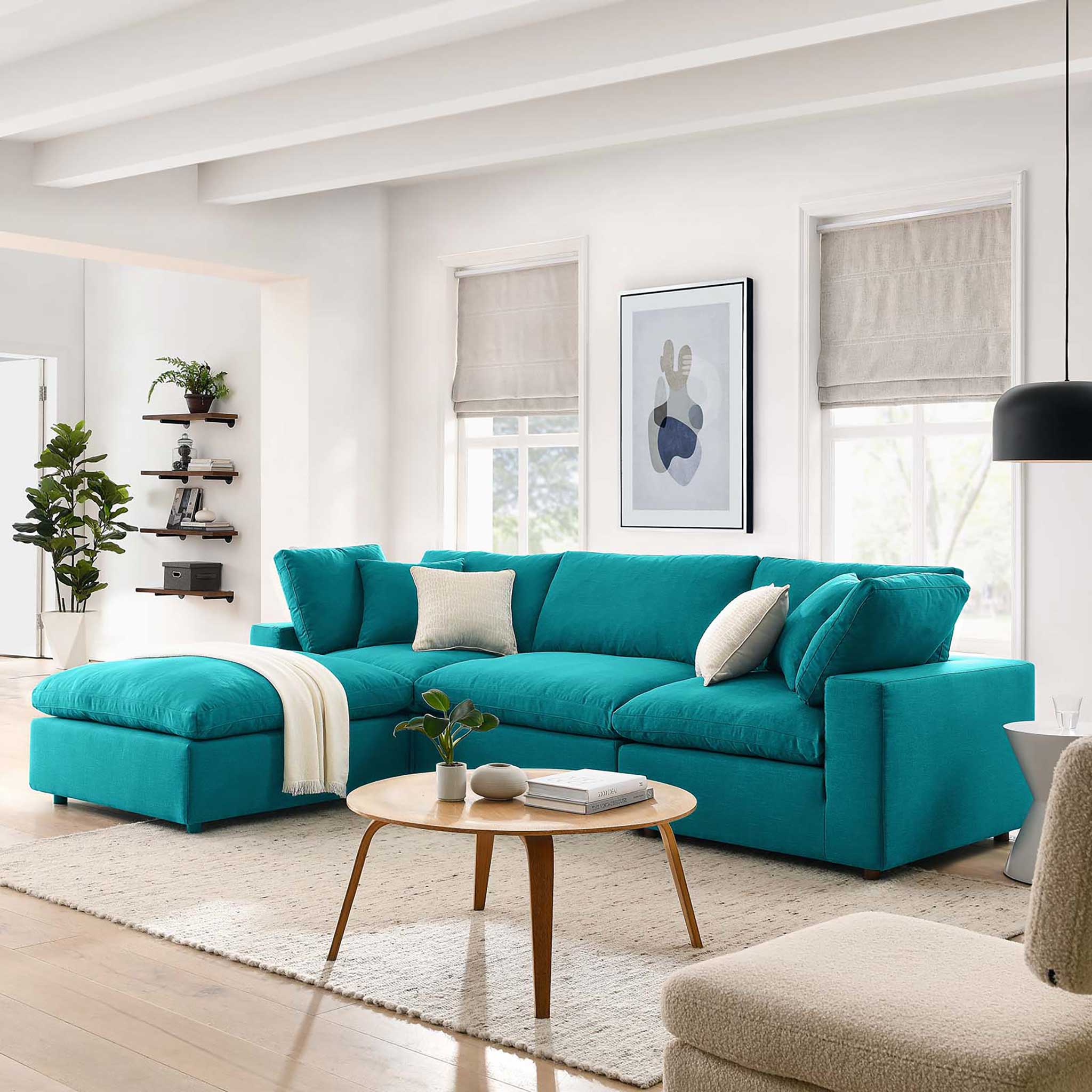 Carmen 4 Piece Modular Sofa with Ottoman Teal - Image 10
