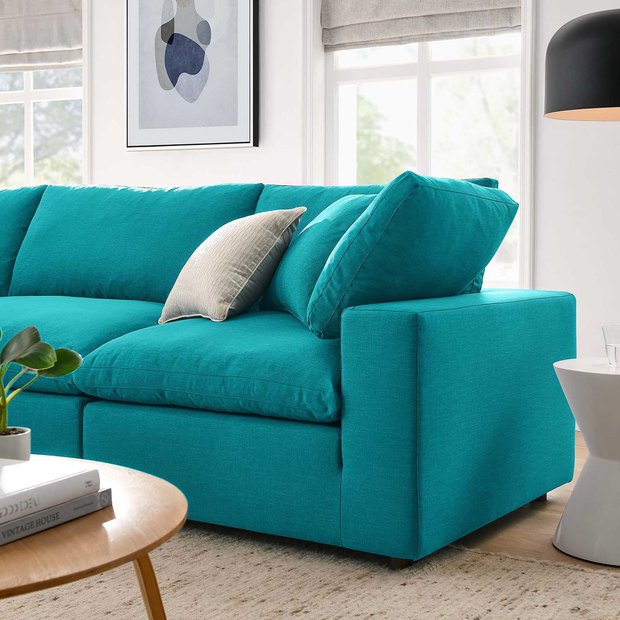 Carmen 4 Piece Modular Sofa with Ottoman Teal - Image 11