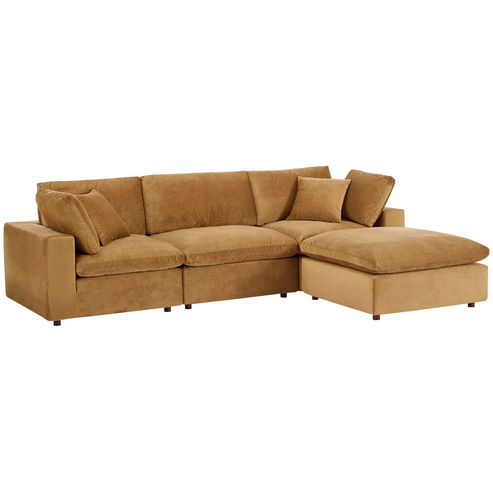 Carmen 4 Piece Modular Velvet Sofa with Ottoman Cognac - Image 2