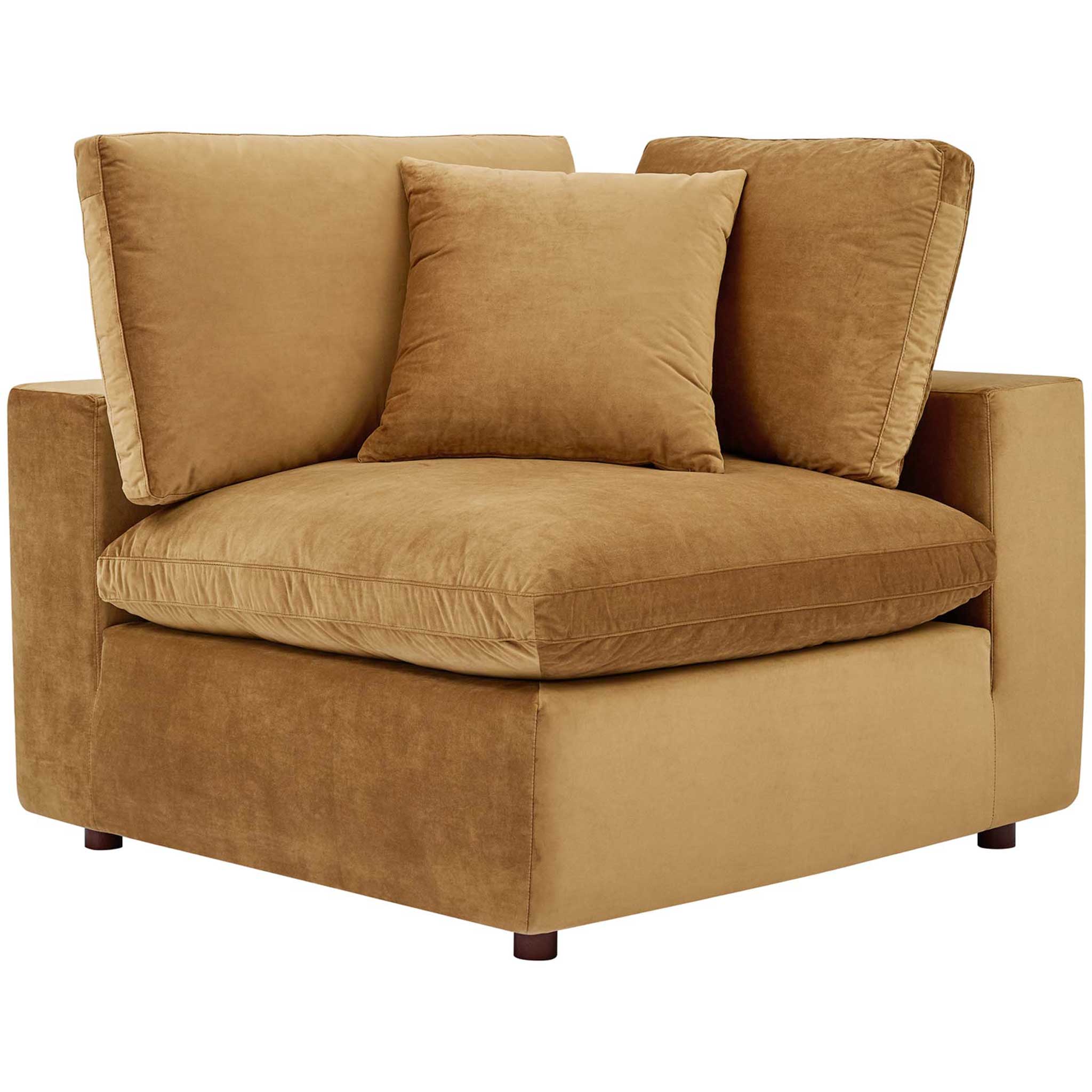 Carmen 4 Piece Modular Velvet Sofa with Ottoman Cognac - Image 3