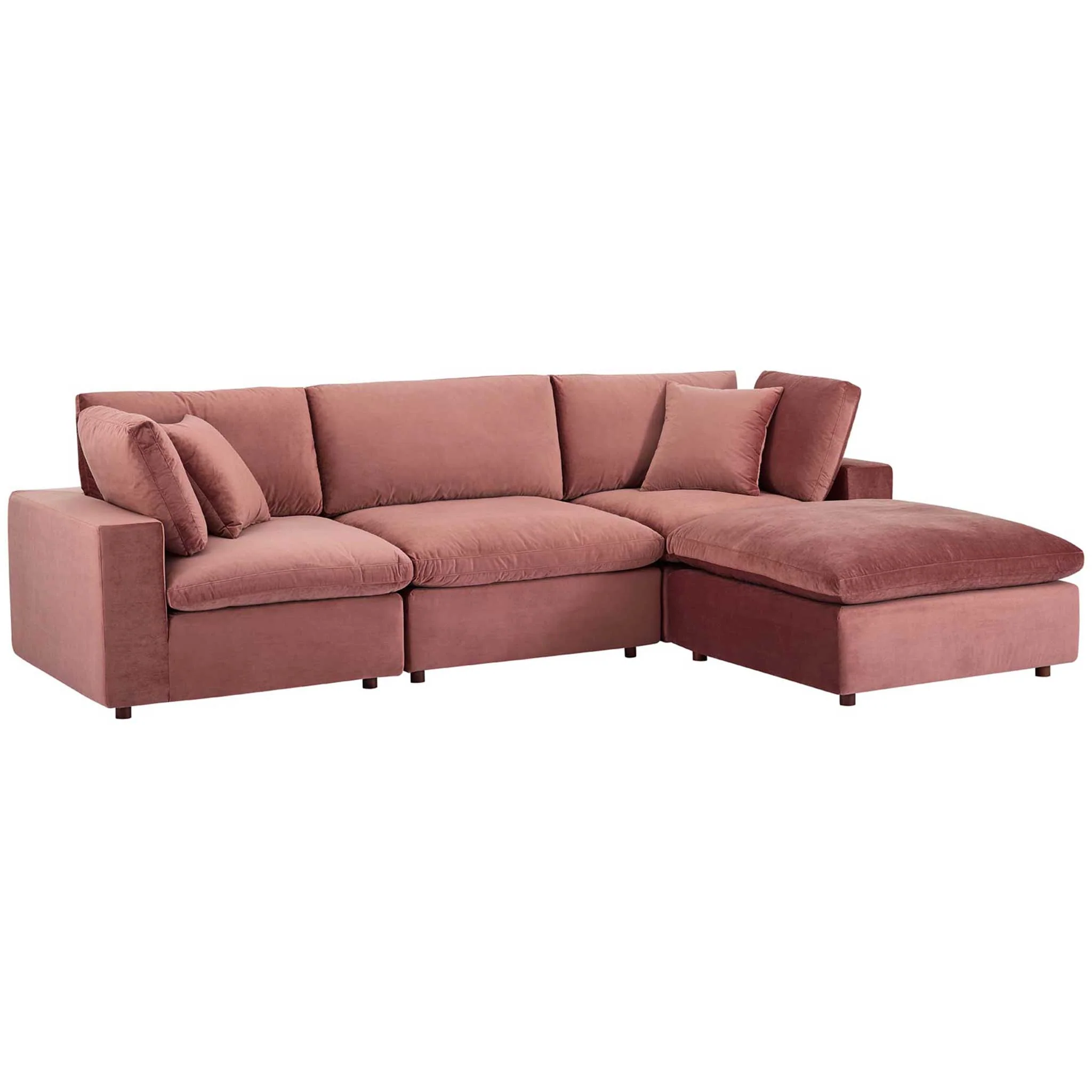 Carmen 4 Piece Modular Velvet Sofa with Ottoman Dusty Rose - Image 2