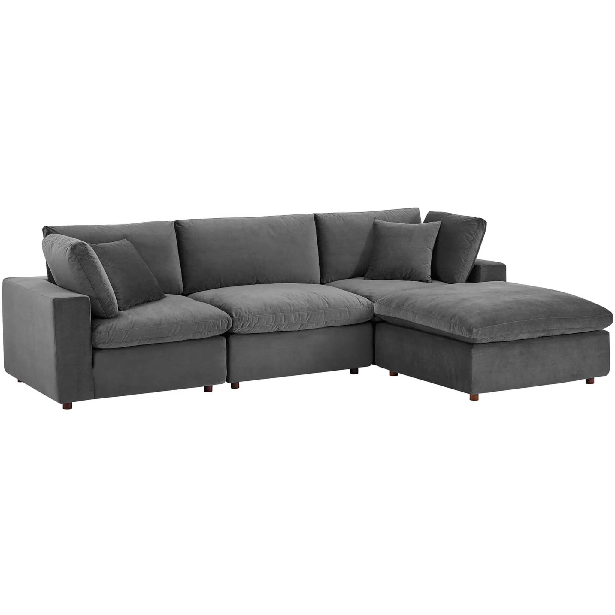 Carmen 4 Piece Modular Velvet Sofa with Ottoman Gray - Image 2