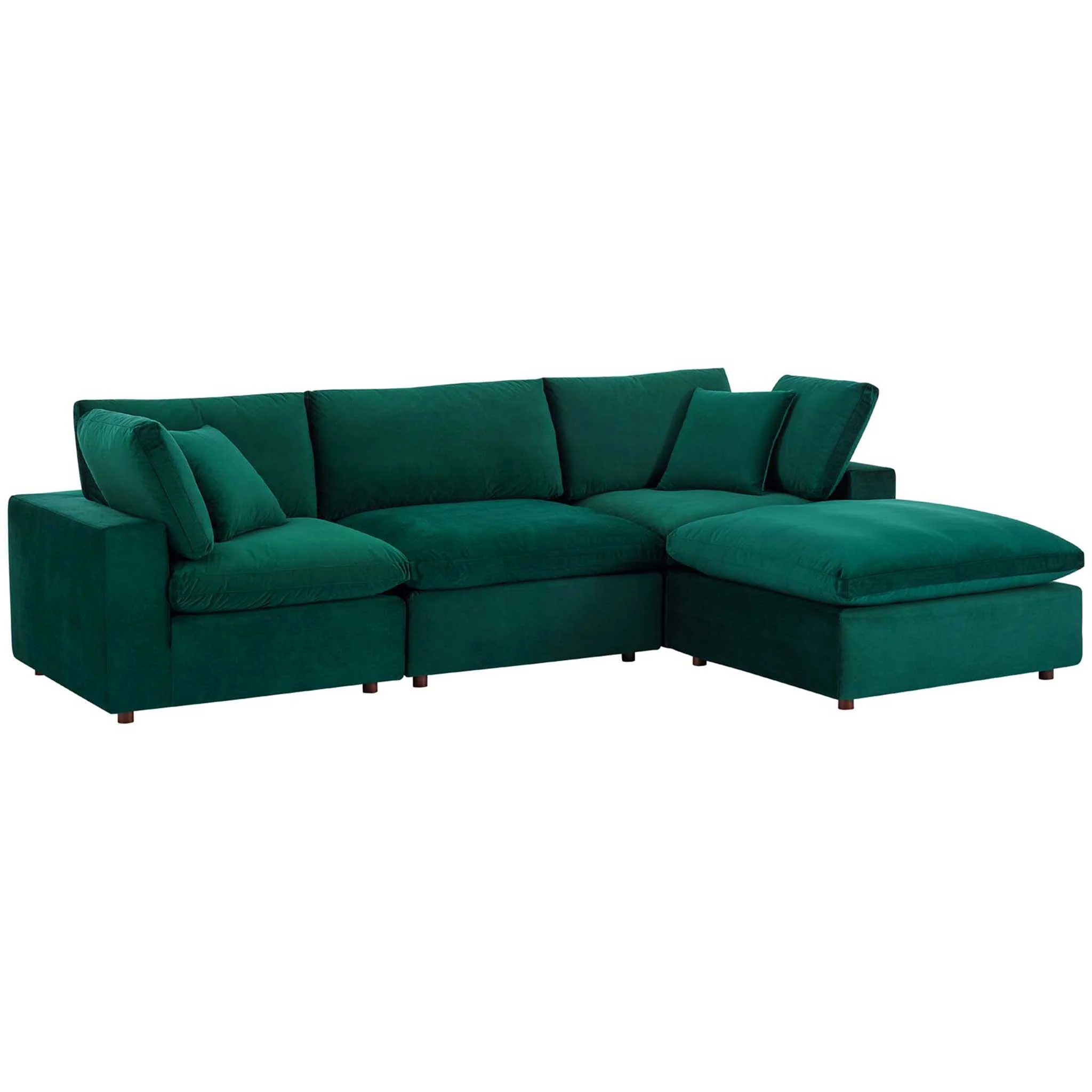Carmen 4 Piece Modular Velvet Sofa with Ottoman Green - Image 2