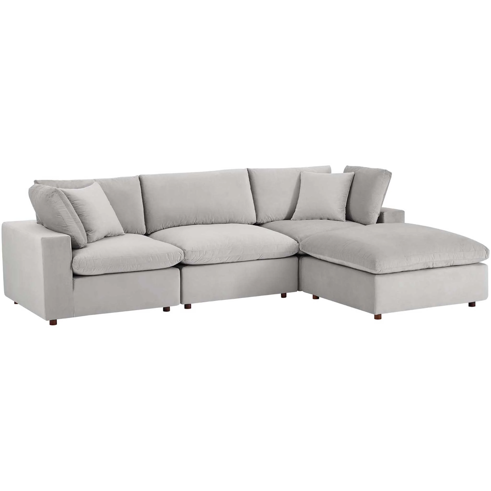 Carmen 4 Piece Modular Velvet Sofa with Ottoman Light Gray - Image 2