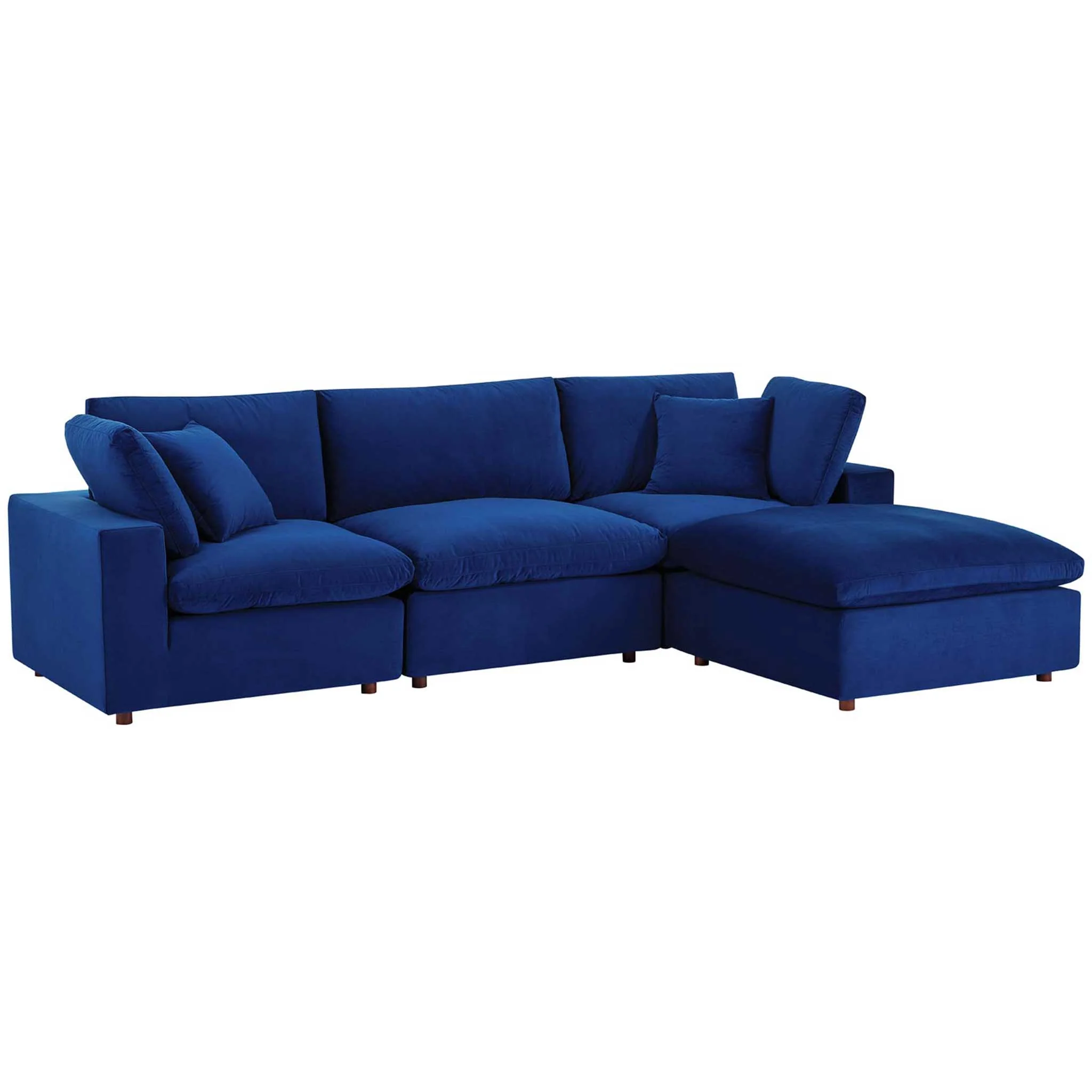 Carmen 4 Piece Modular Velvet Sofa with Ottoman Navy - Image 2