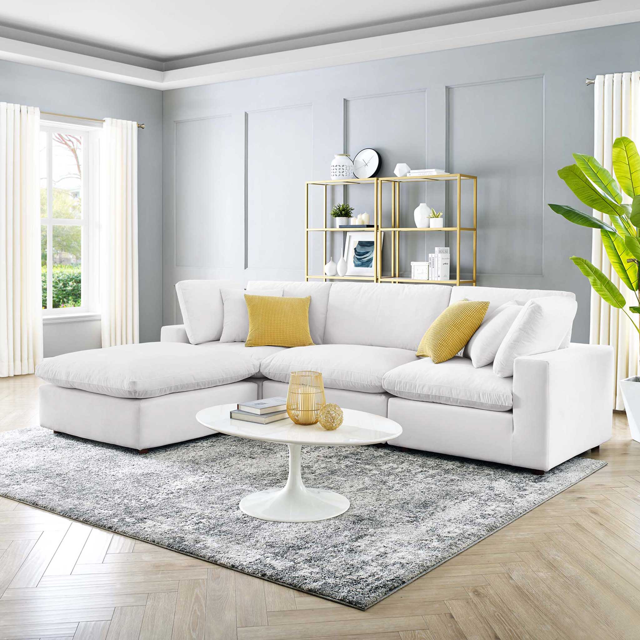 Carmen 4 Piece Modular Velvet Sofa with Ottoman White - Image 9