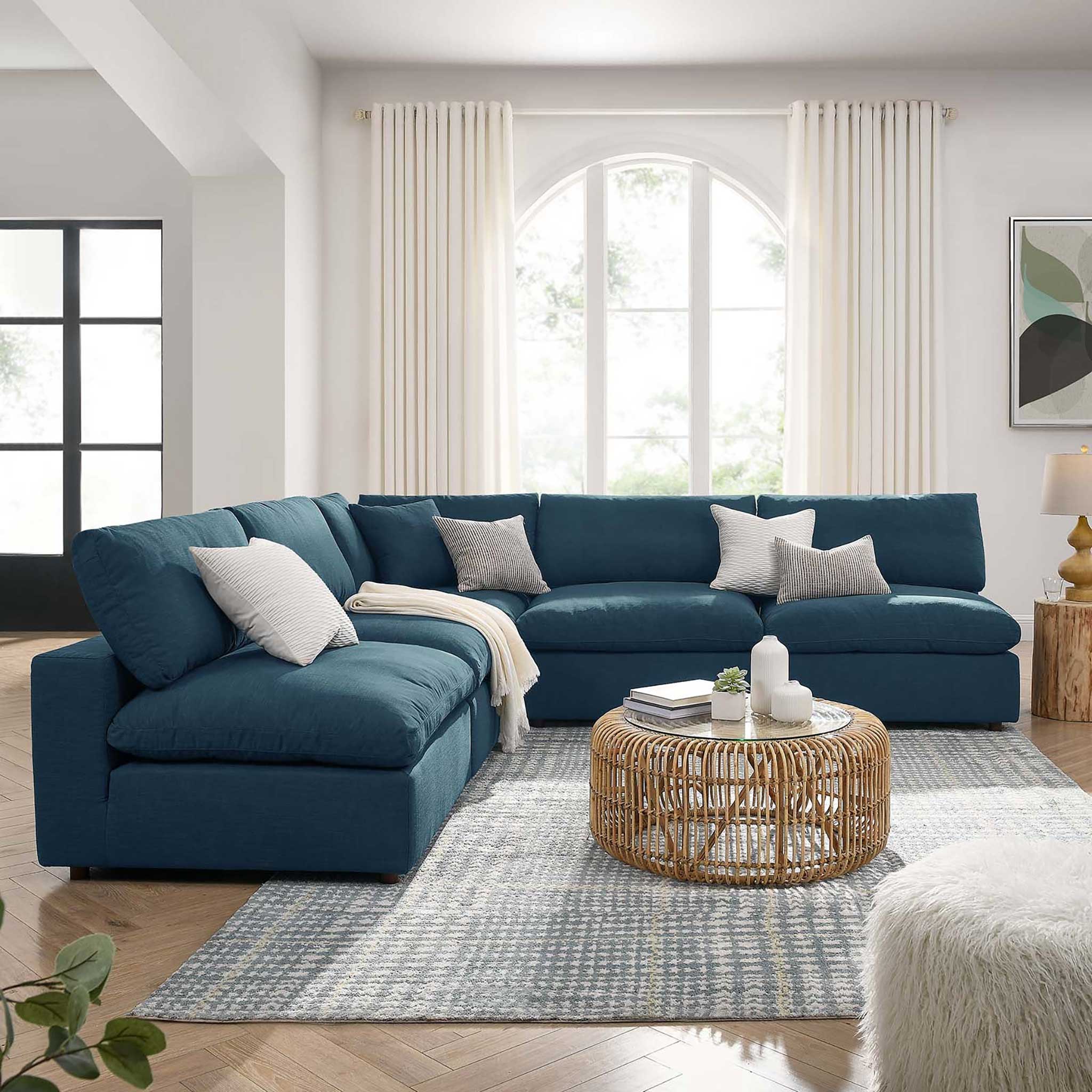 Carmen 5 Piece Armless Modular Sofa Azure - Image 9
