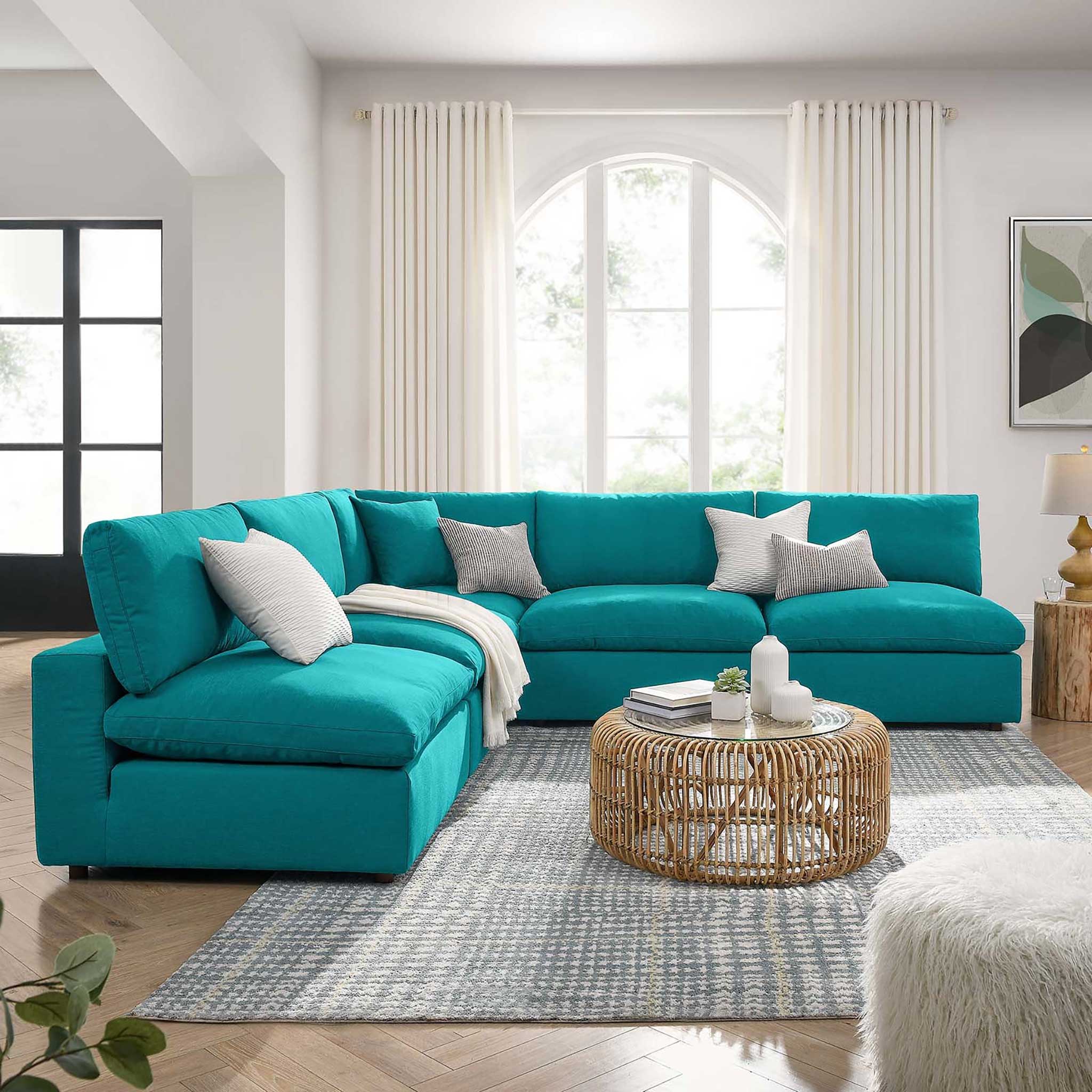 Carmen 5 Piece Armless Modular Sofa Teal - Image 9