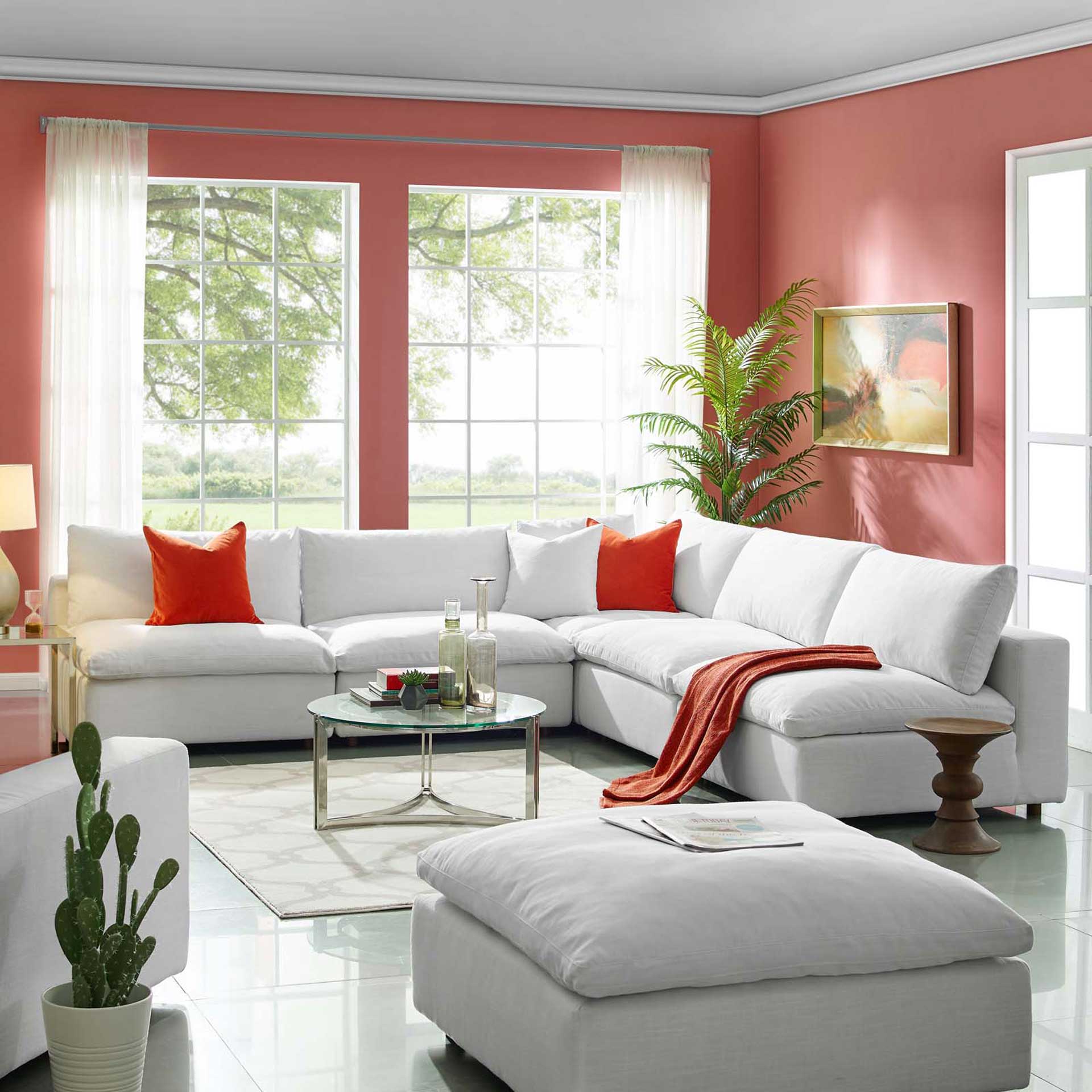 Carmen 5 Piece Armless Modular Sofa White - Image 7