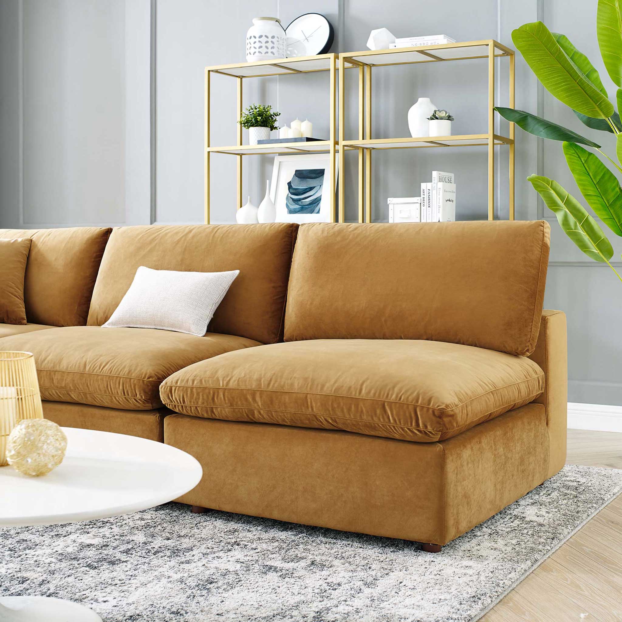 Carmen 5 Piece Armless Modular Velvet Sofa Cognac - Image 10