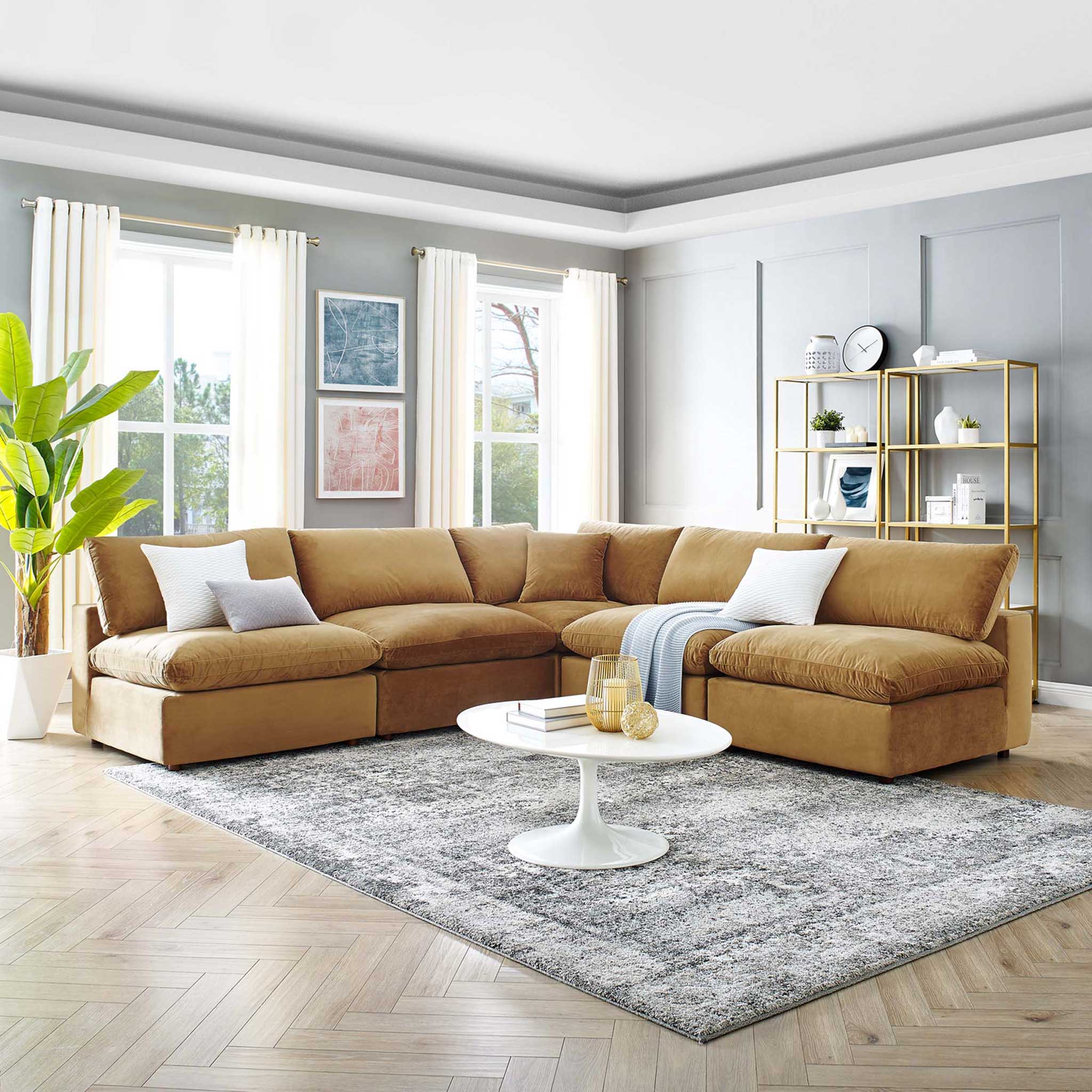 Carmen 5 Piece Armless Modular Velvet Sofa Cognac - Image 9