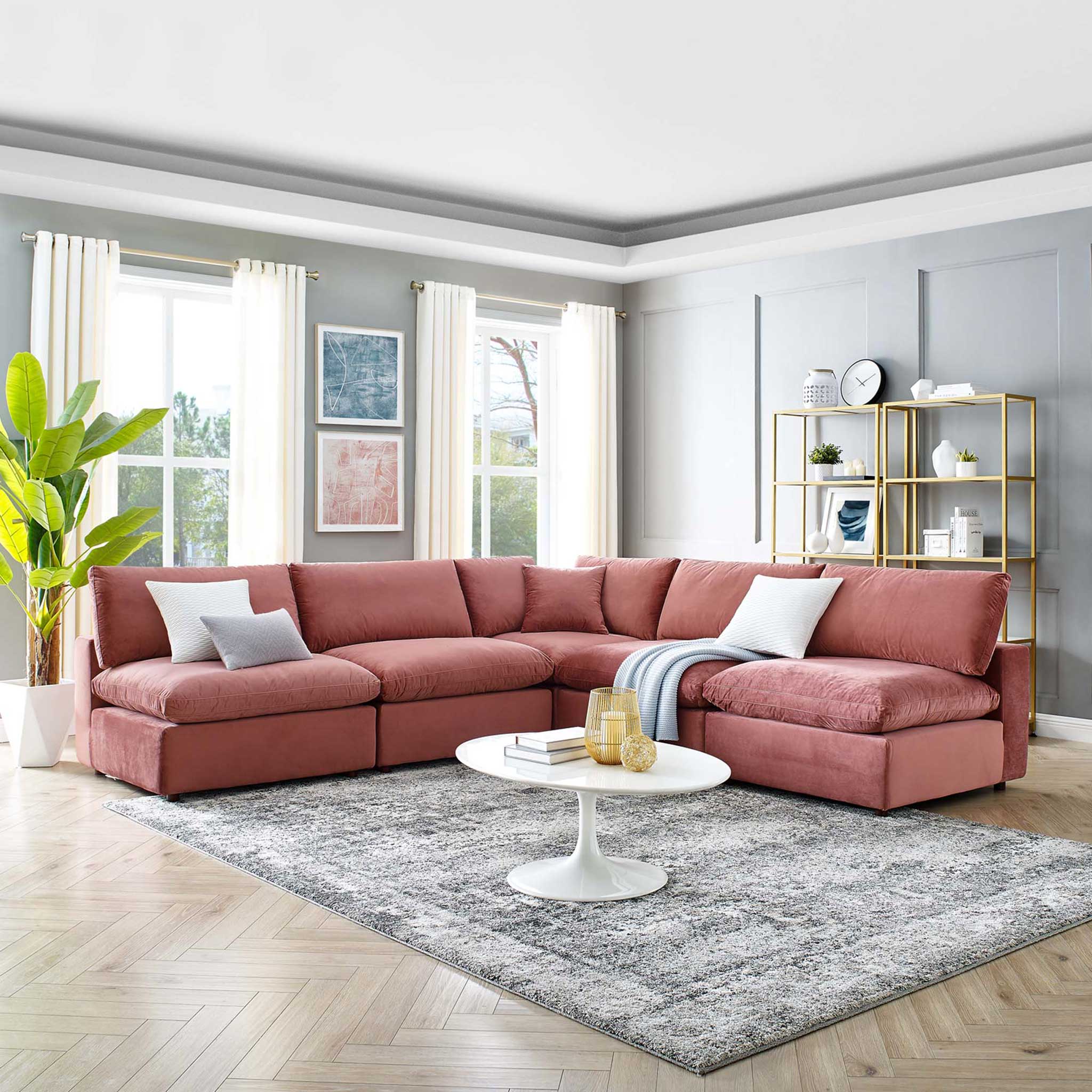 Carmen 5 Piece Armless Modular Velvet Sofa Dusty Rose - Image 8
