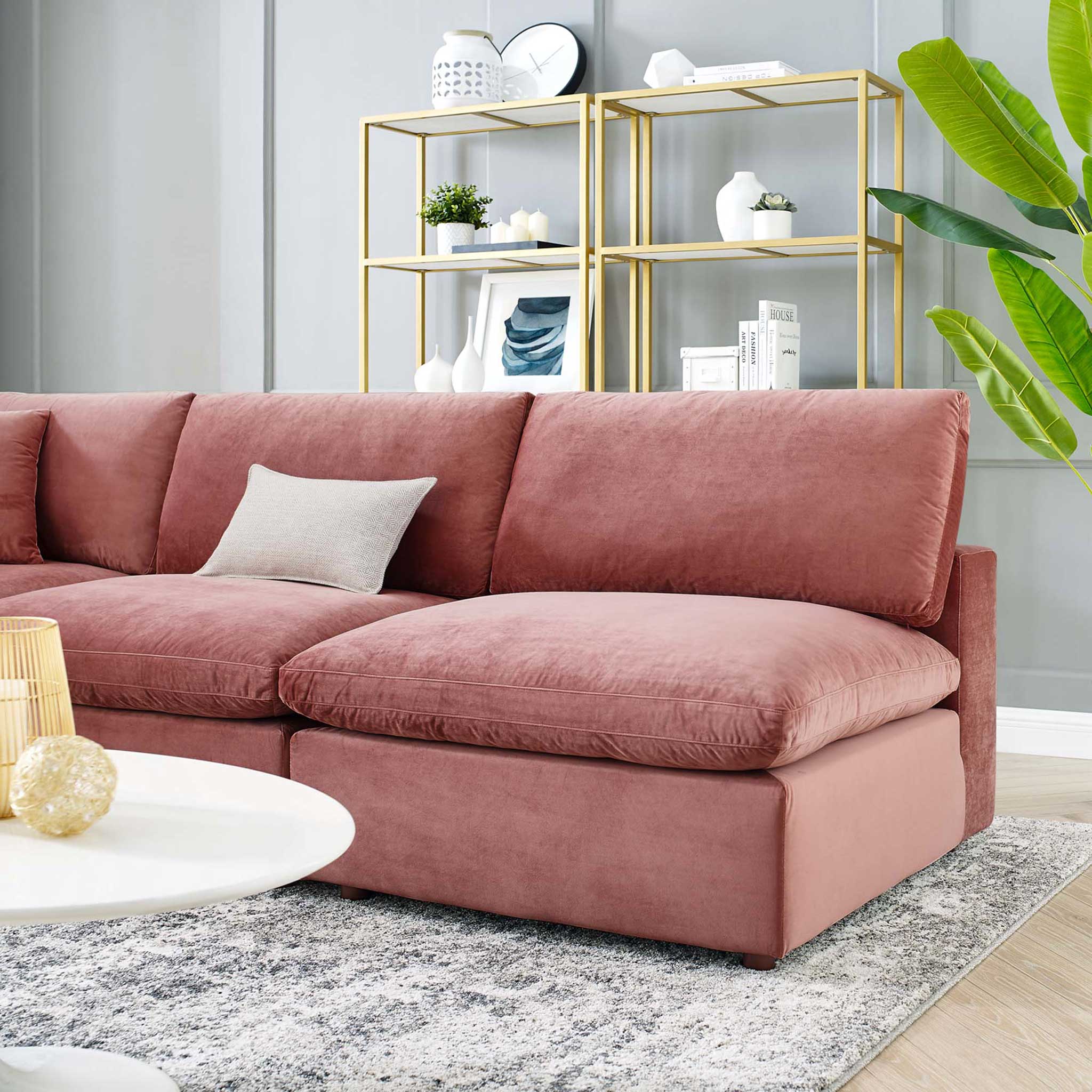 Carmen 5 Piece Armless Modular Velvet Sofa Dusty Rose - Image 9