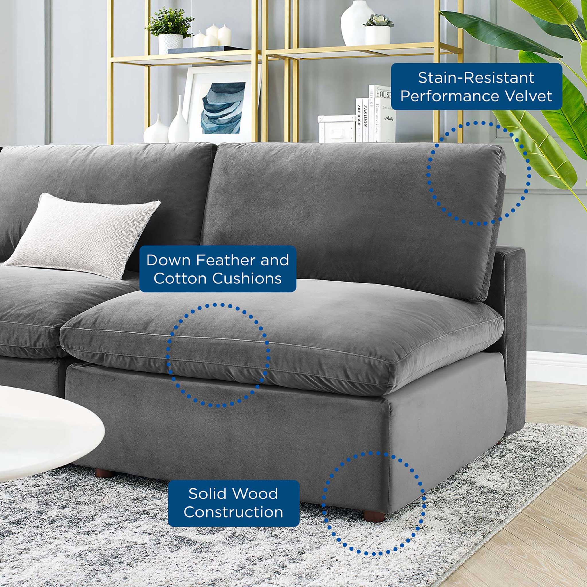 Carmen 5 Piece Armless Modular Velvet Sofa Gray - Image 7