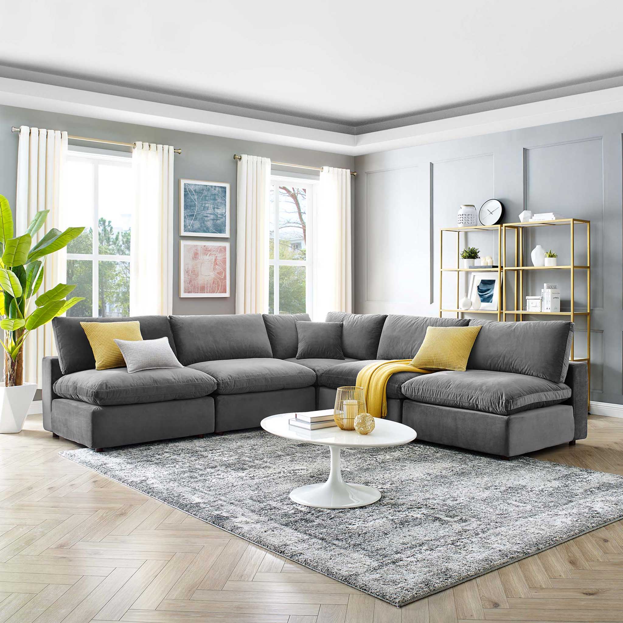 Carmen 5 Piece Armless Modular Velvet Sofa Gray - Image 8