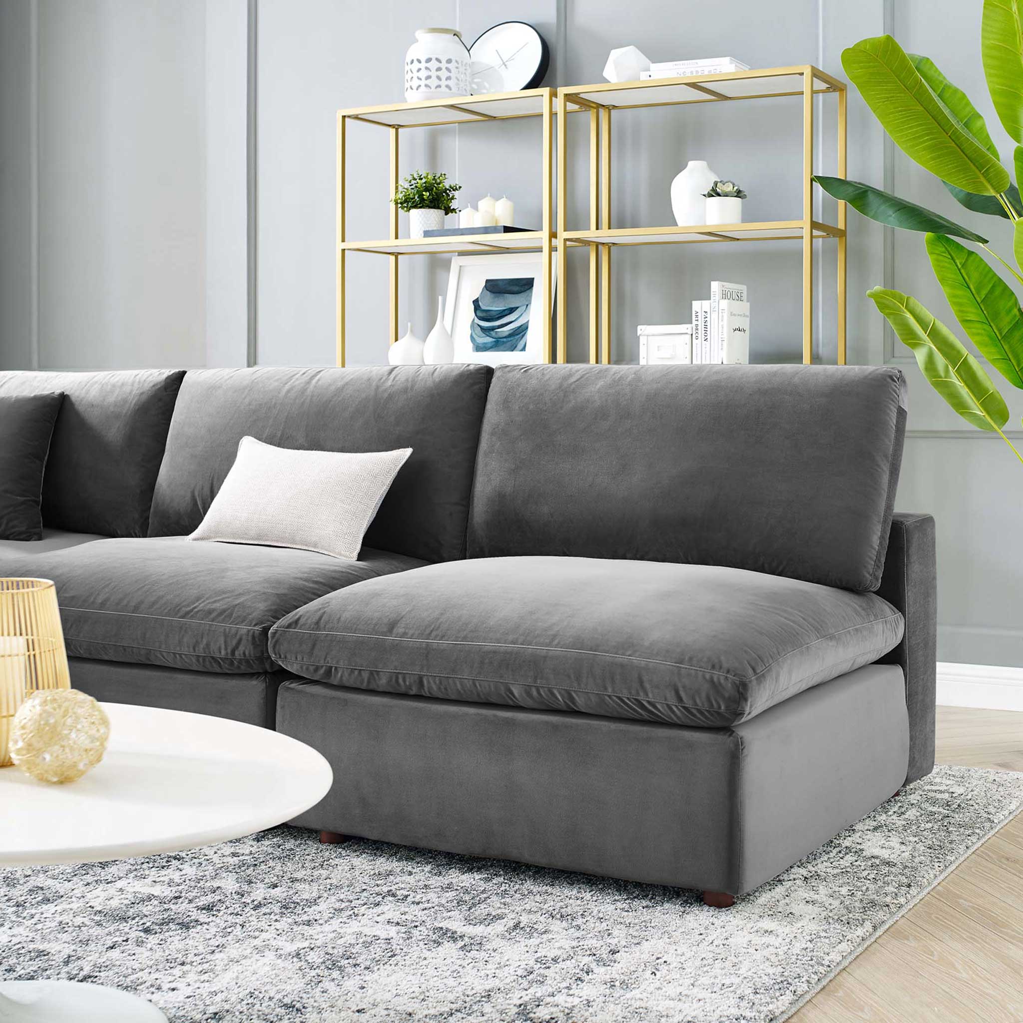 Carmen 5 Piece Armless Modular Velvet Sofa Gray - Image 9