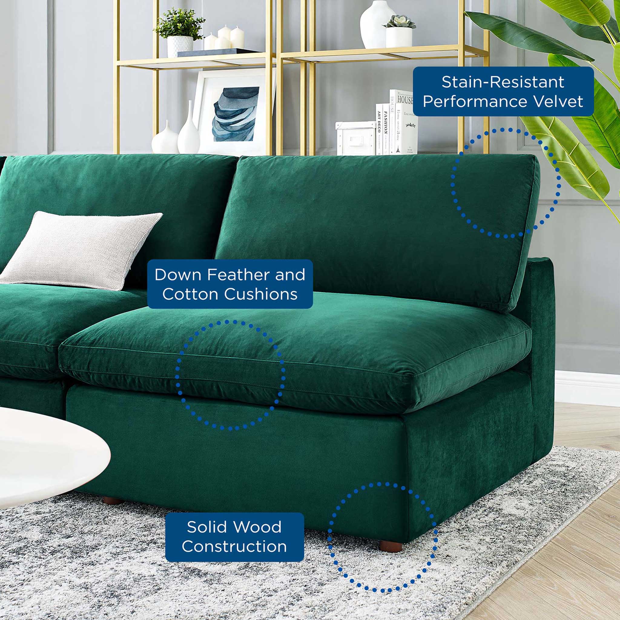 Carmen 5 Piece Armless Modular Velvet Sofa Green - Image 7