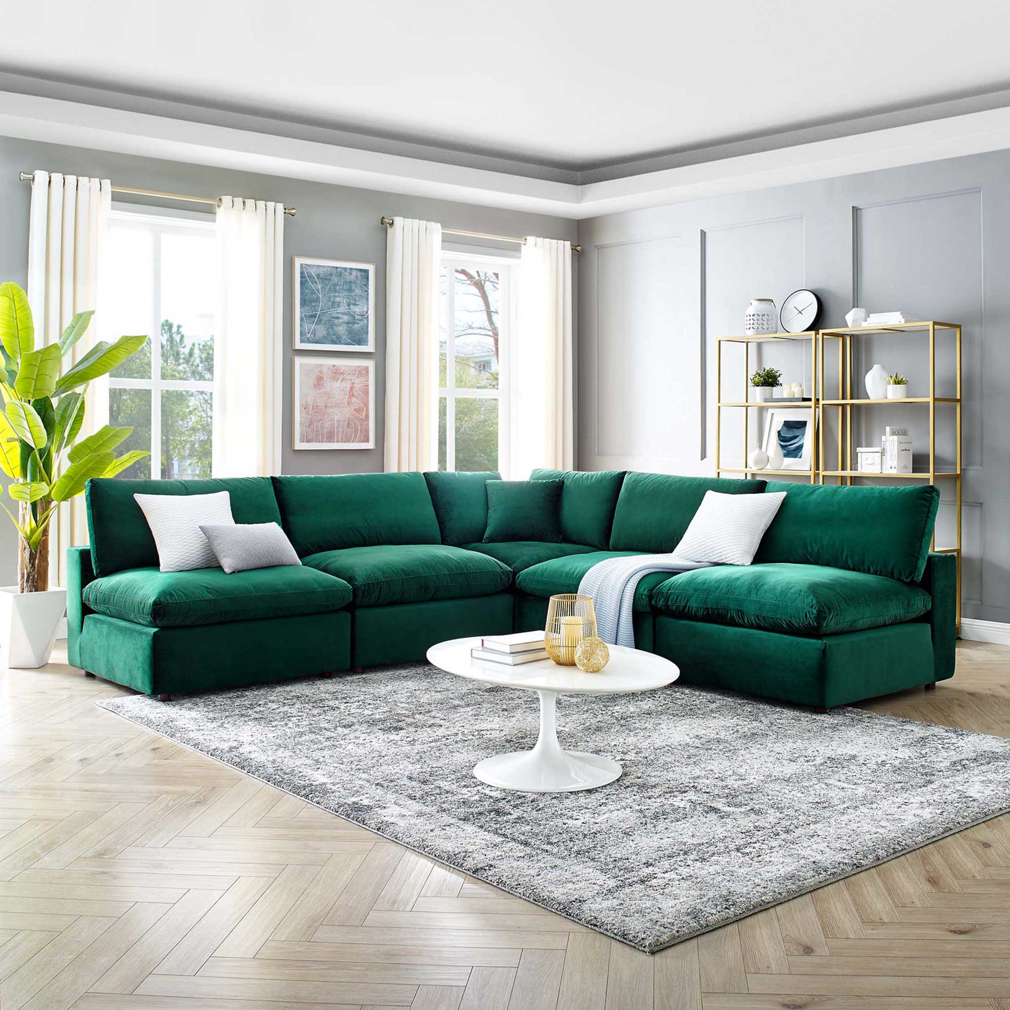 Carmen 5 Piece Armless Modular Velvet Sofa Green - Image 8