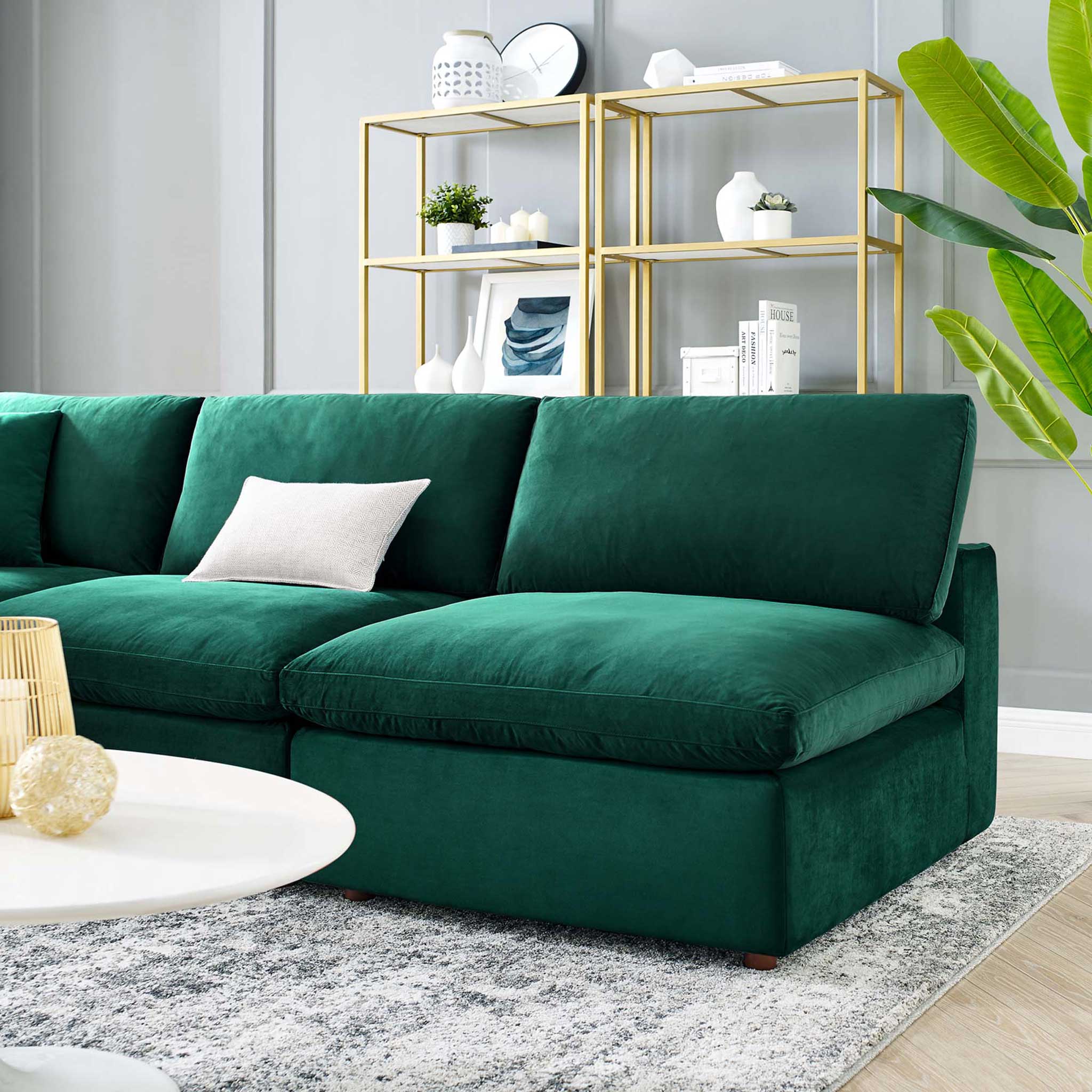 Carmen 5 Piece Armless Modular Velvet Sofa Green - Image 9