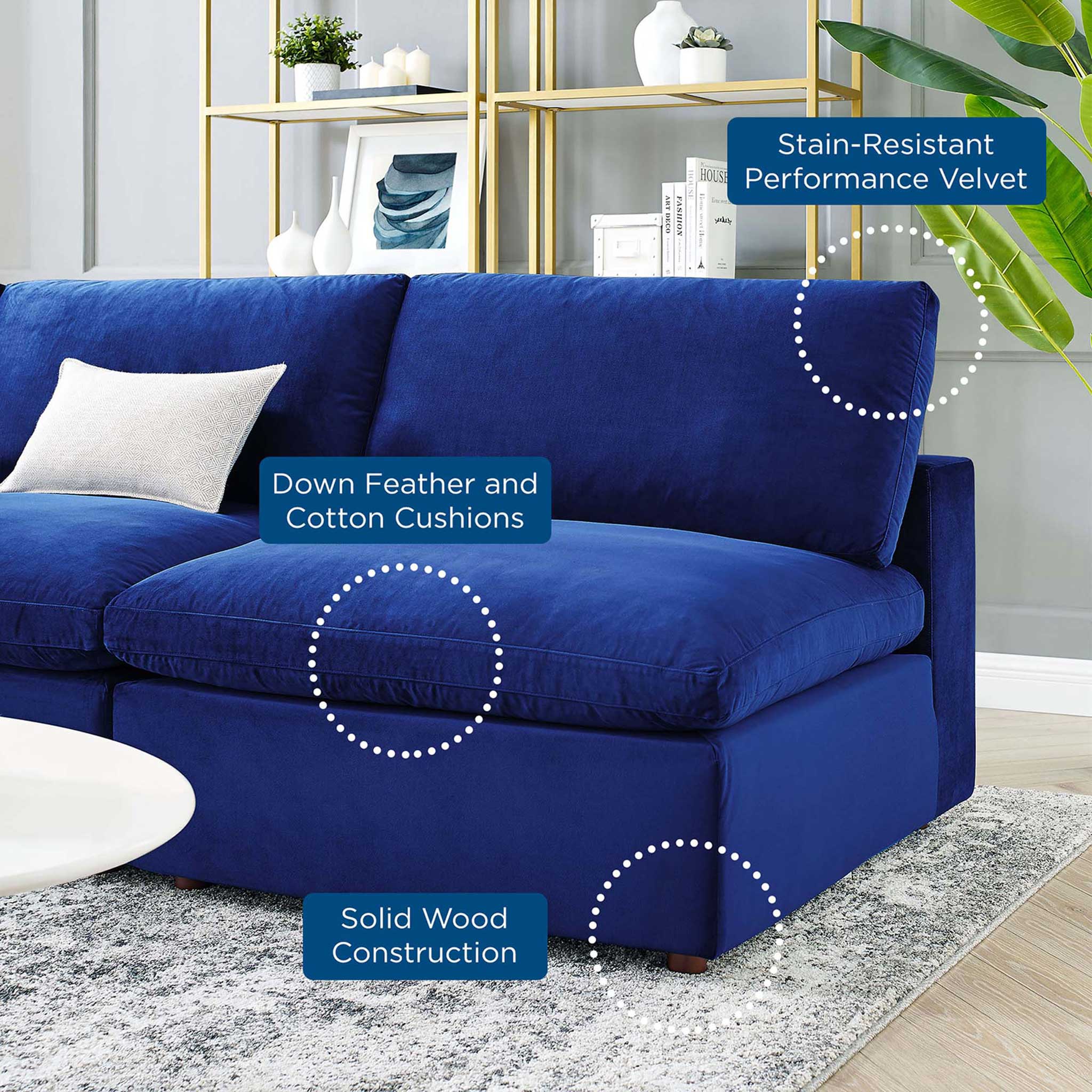 Carmen 5 Piece Armless Modular Velvet Sofa Light Gray - Image 7