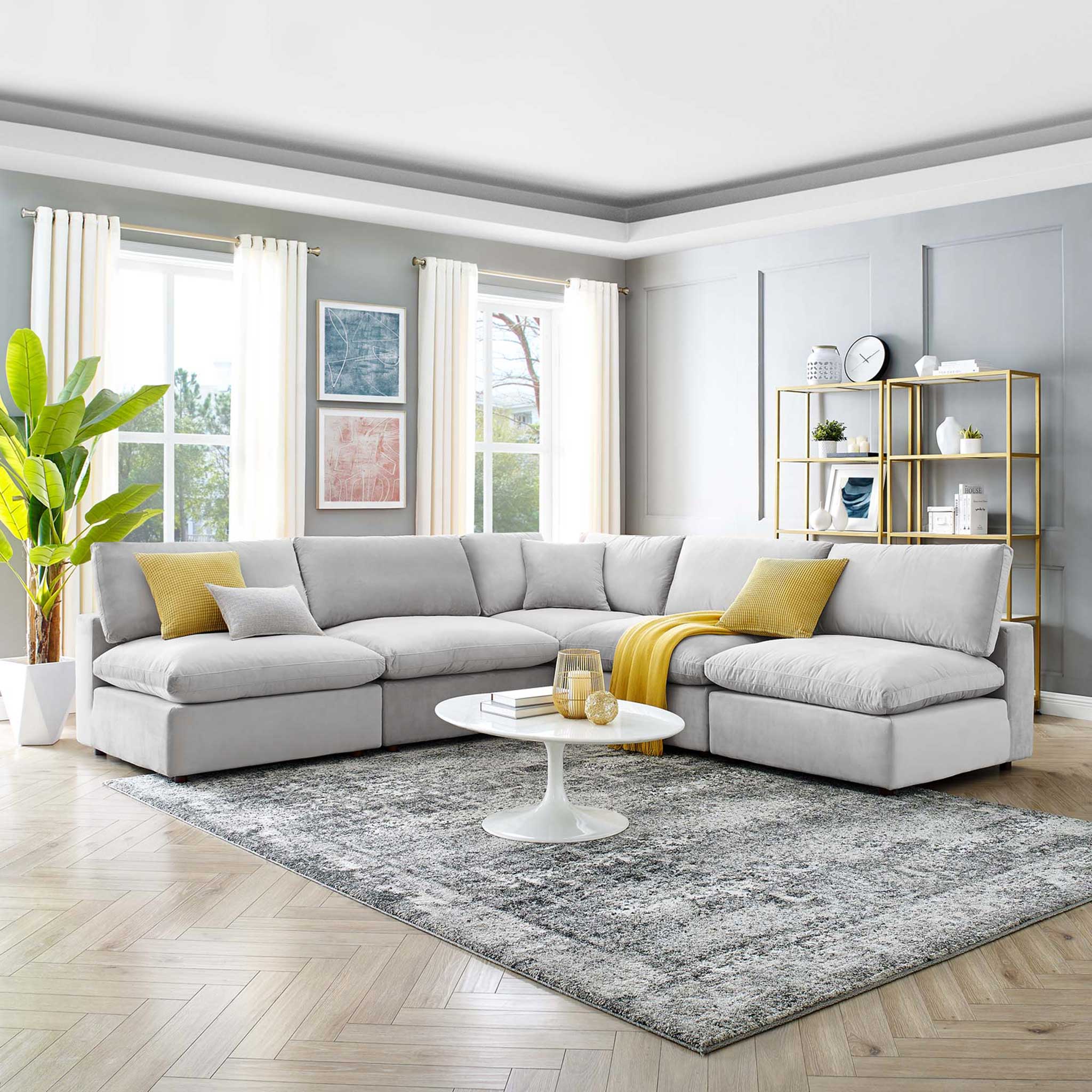 Carmen 5 Piece Armless Modular Velvet Sofa Light Gray - Image 8