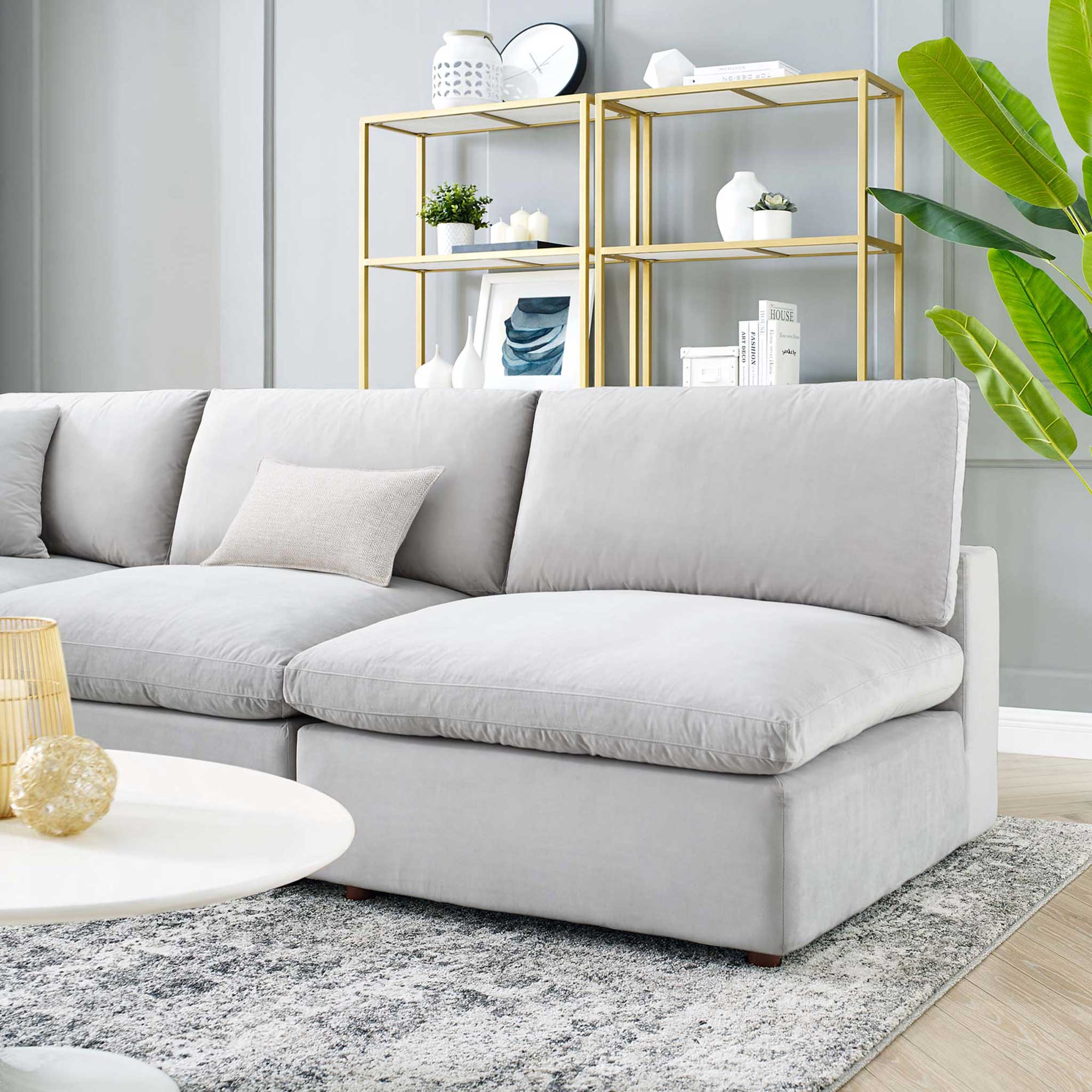 Carmen 5 Piece Armless Modular Velvet Sofa Light Gray - Image 9