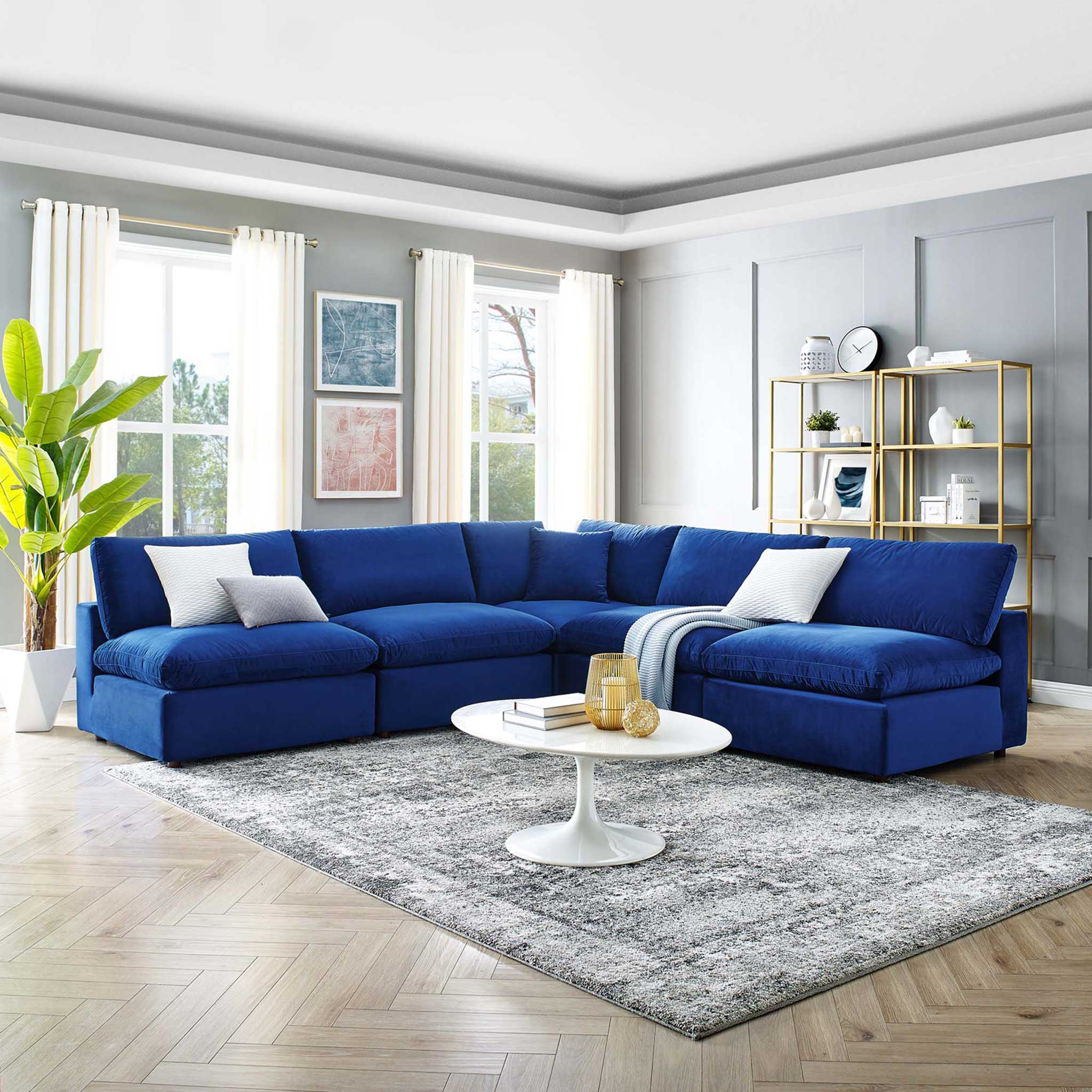 Carmen 5 Piece Armless Modular Velvet Sofa Navy - Image 8