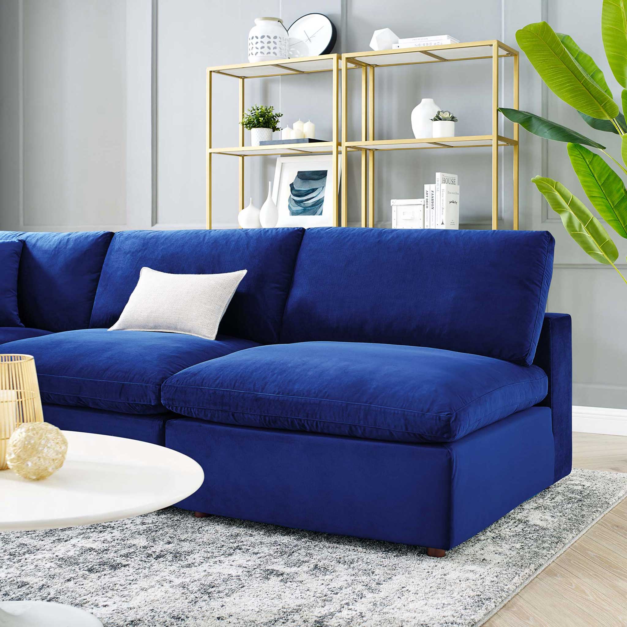 Carmen 5 Piece Armless Modular Velvet Sofa Navy - Image 9