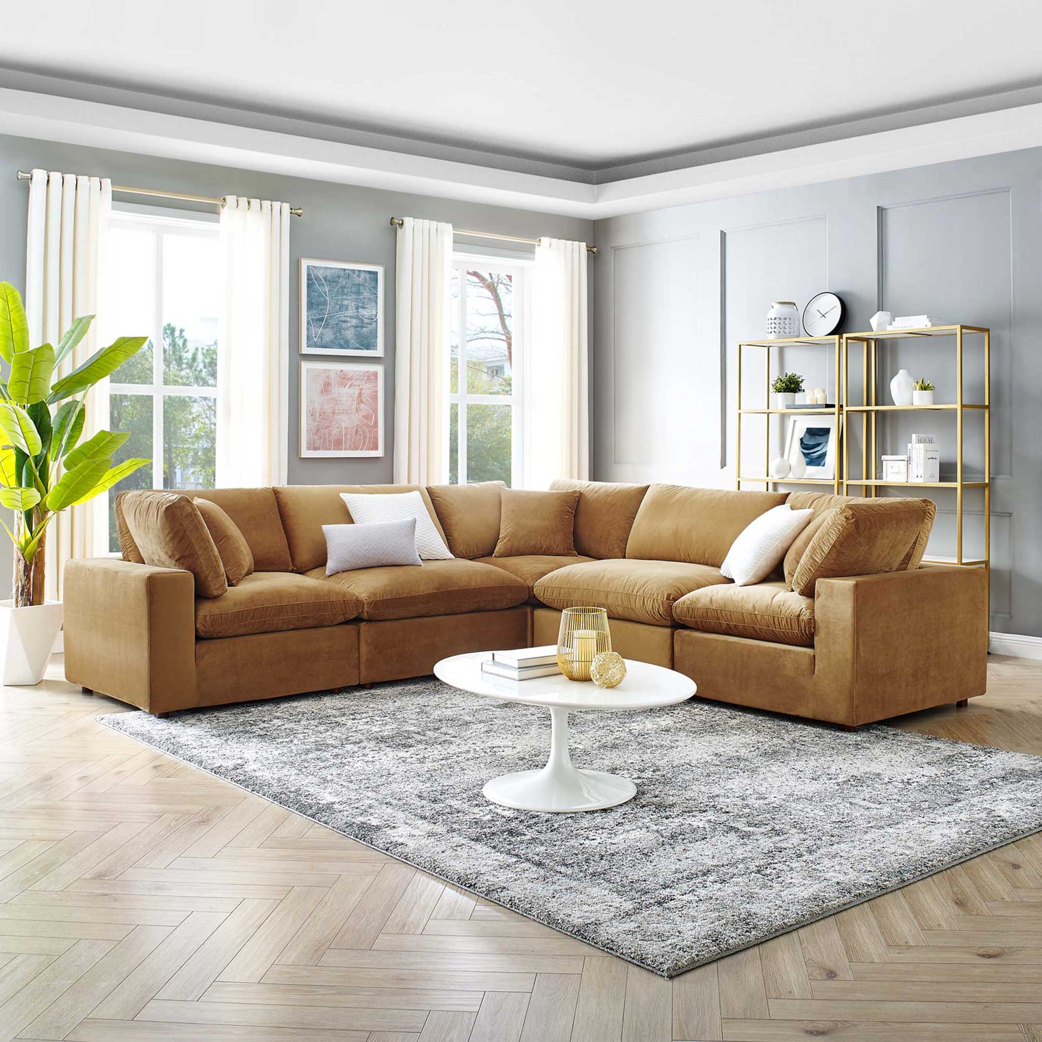 Carmen 5 Piece Modular Sectional Velvet Sofa Cognac - Image 8