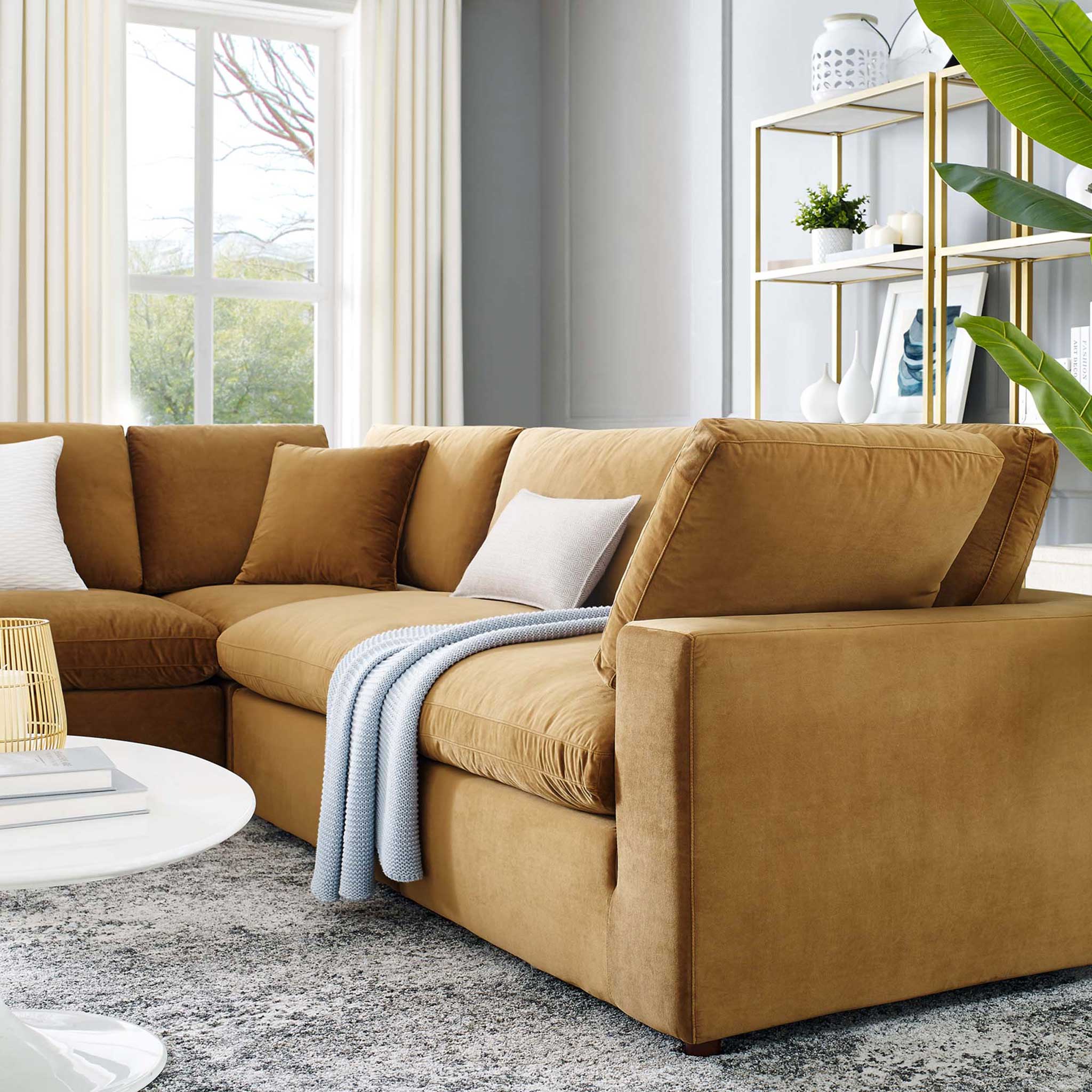 Carmen 5 Piece Modular Sectional Velvet Sofa Cognac - Image 9
