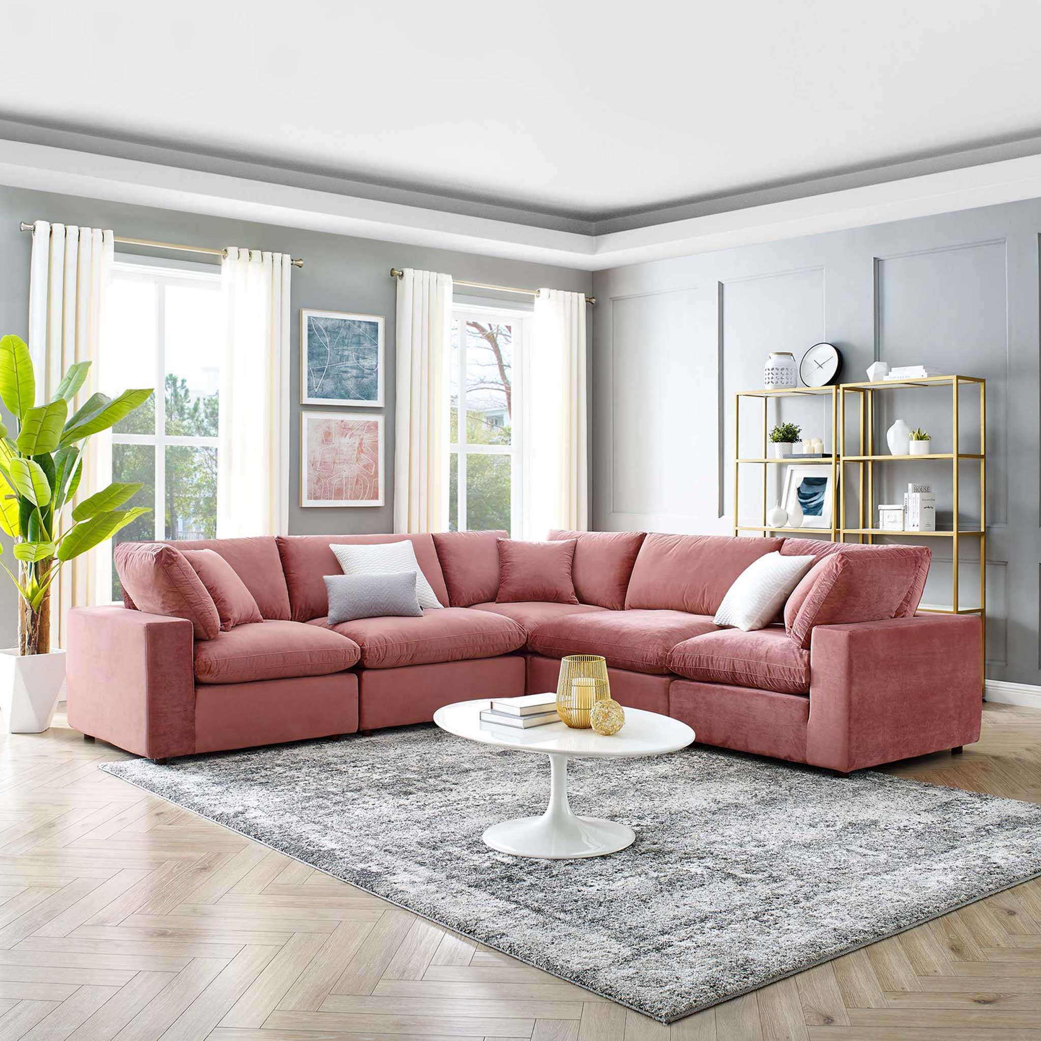 Carmen 5 Piece Modular Sectional Velvet Sofa Dusty Rose - Image 8