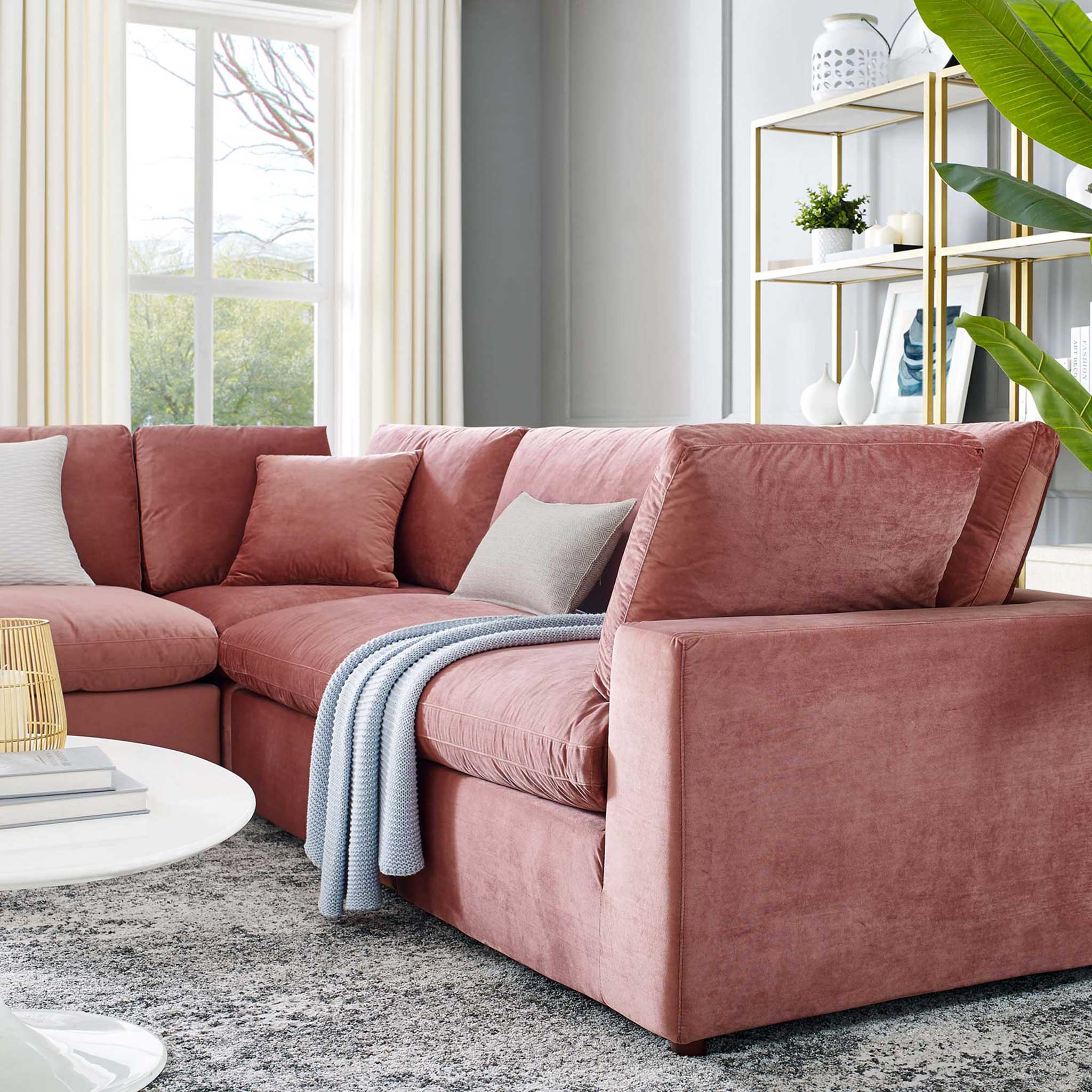 Carmen 5 Piece Modular Sectional Velvet Sofa Dusty Rose - Image 9