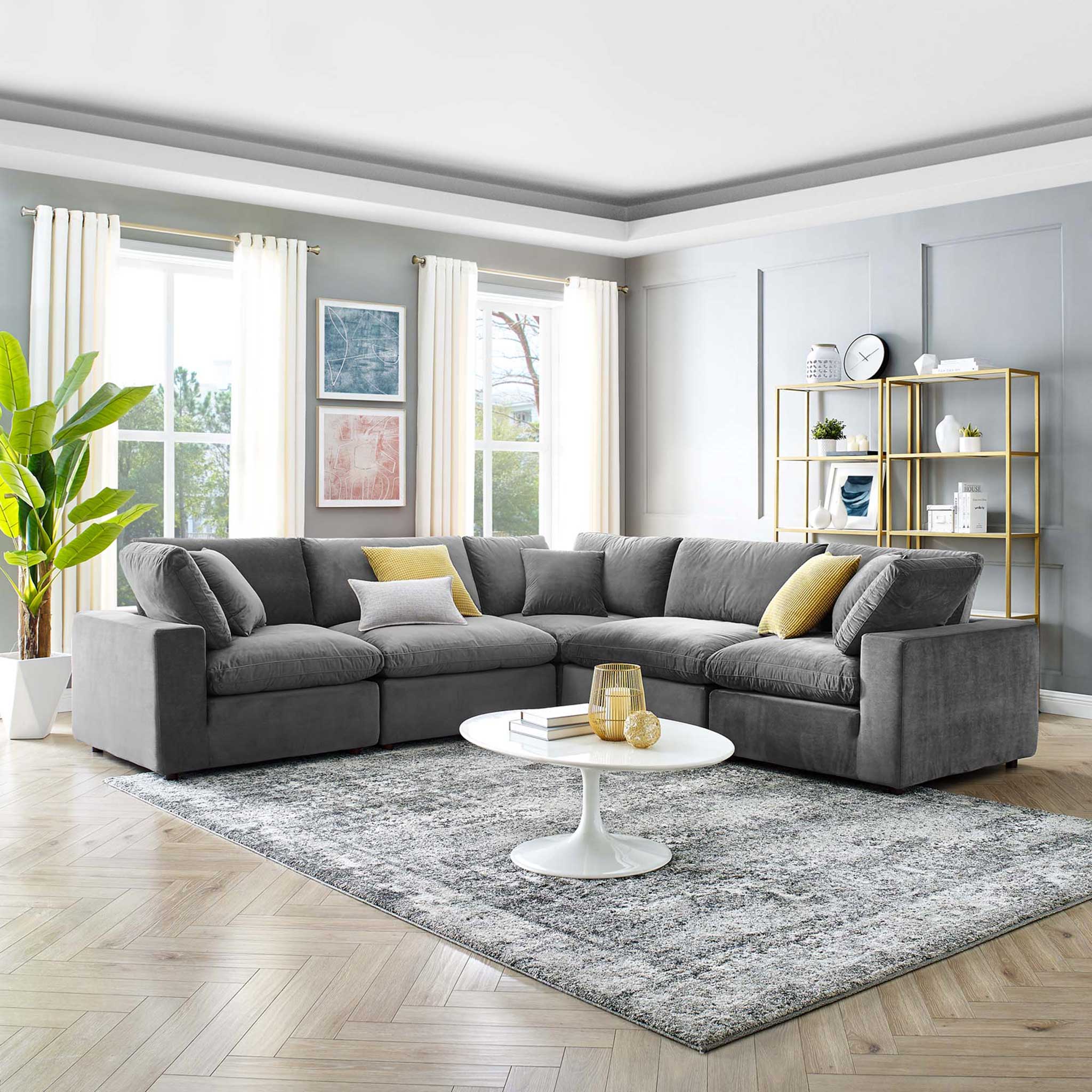Carmen 5 Piece Modular Sectional Velvet Sofa Gray - Image 8