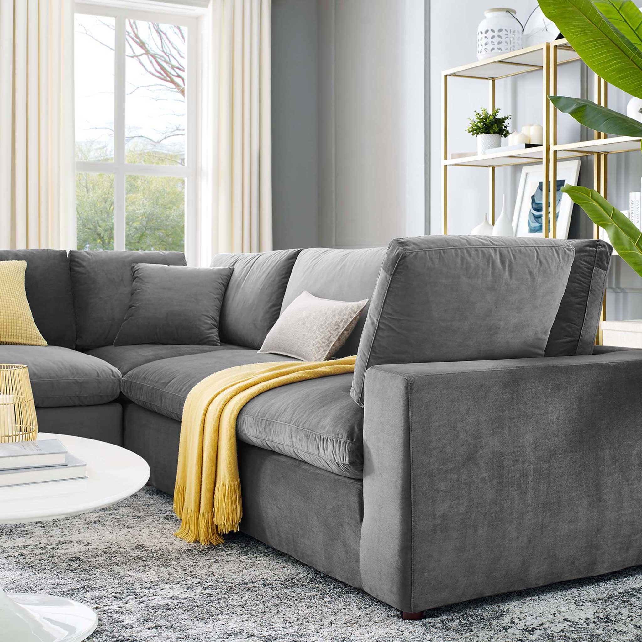 Carmen 5 Piece Modular Sectional Velvet Sofa Gray - Image 9