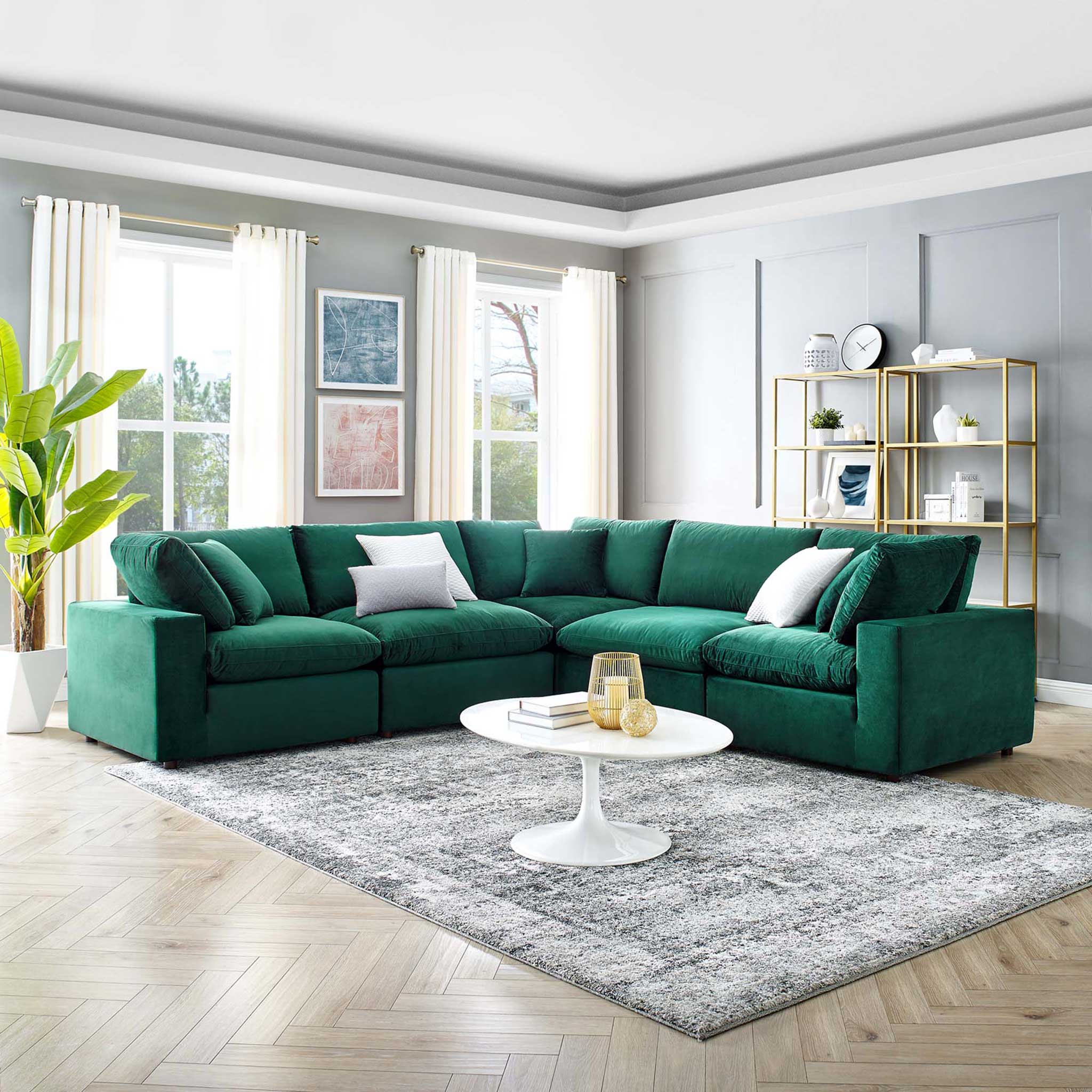 Carmen 5 Piece Modular Sectional Velvet Sofa Green - Image 8