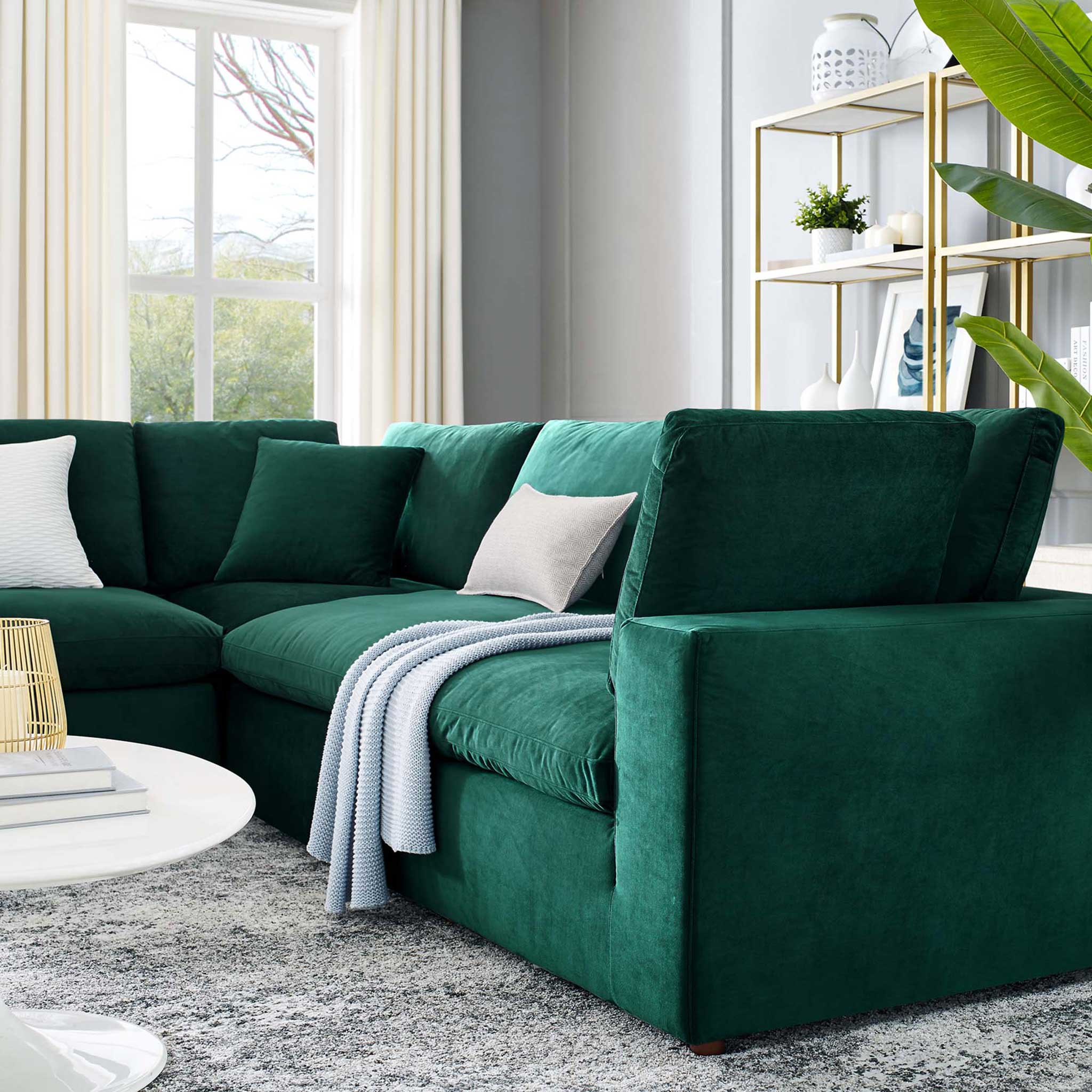 Carmen 5 Piece Modular Sectional Velvet Sofa Green - Image 9