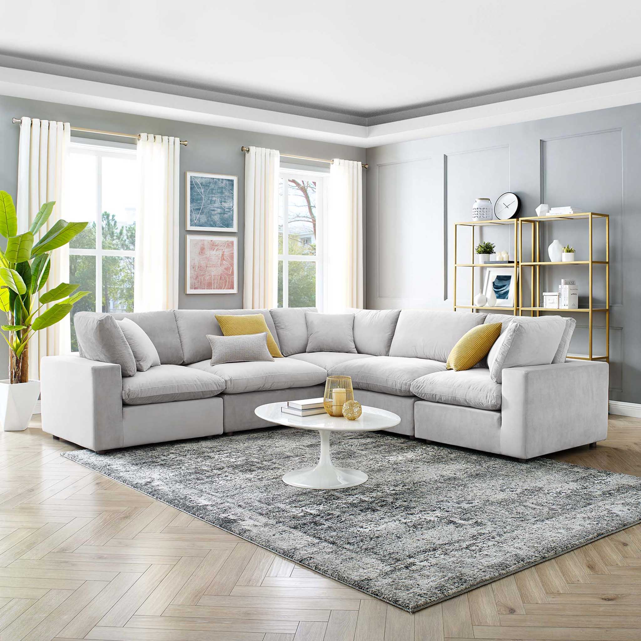 Carmen 5 Piece Modular Sectional Velvet Sofa Light Gray - Image 8
