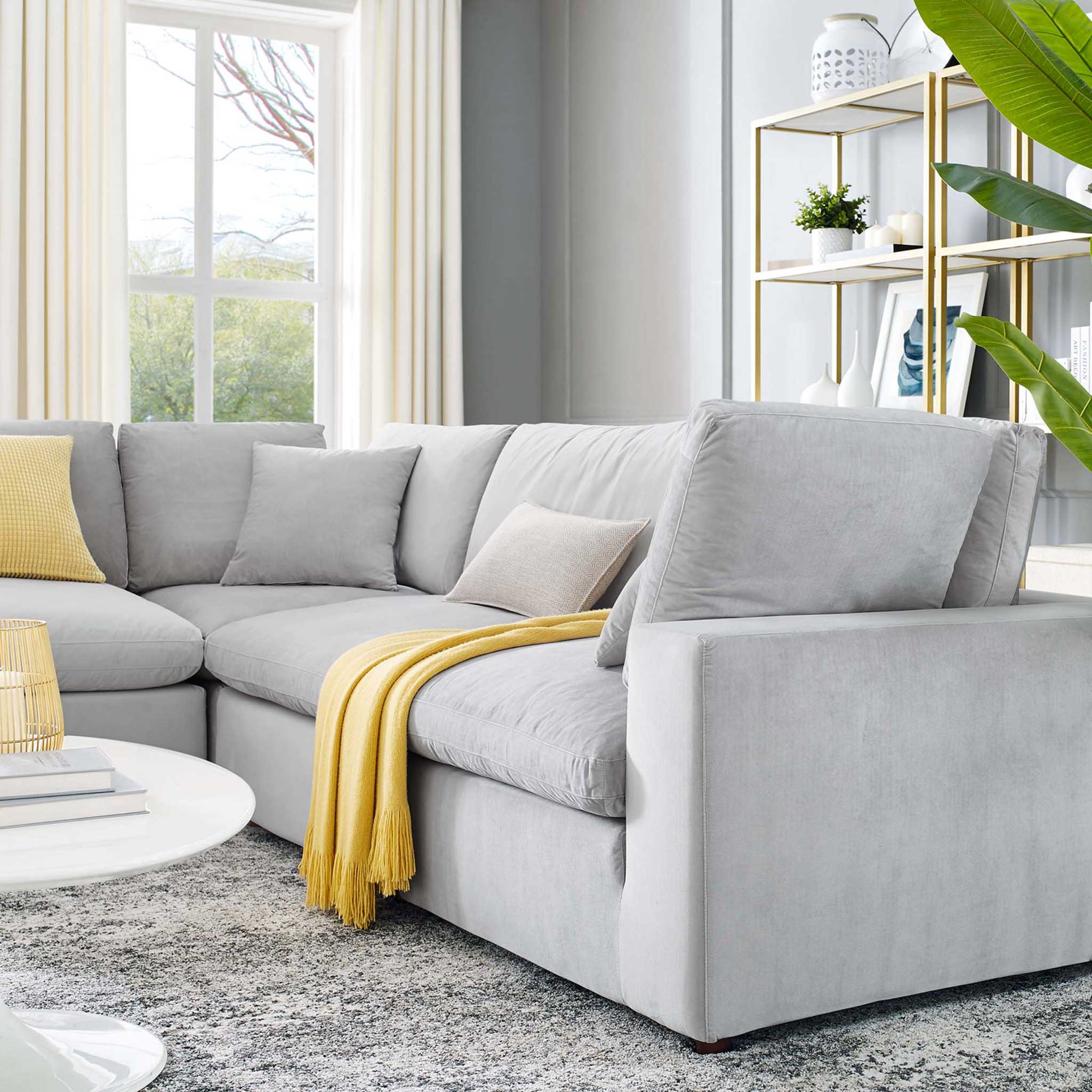 Carmen 5 Piece Modular Sectional Velvet Sofa Light Gray - Image 9