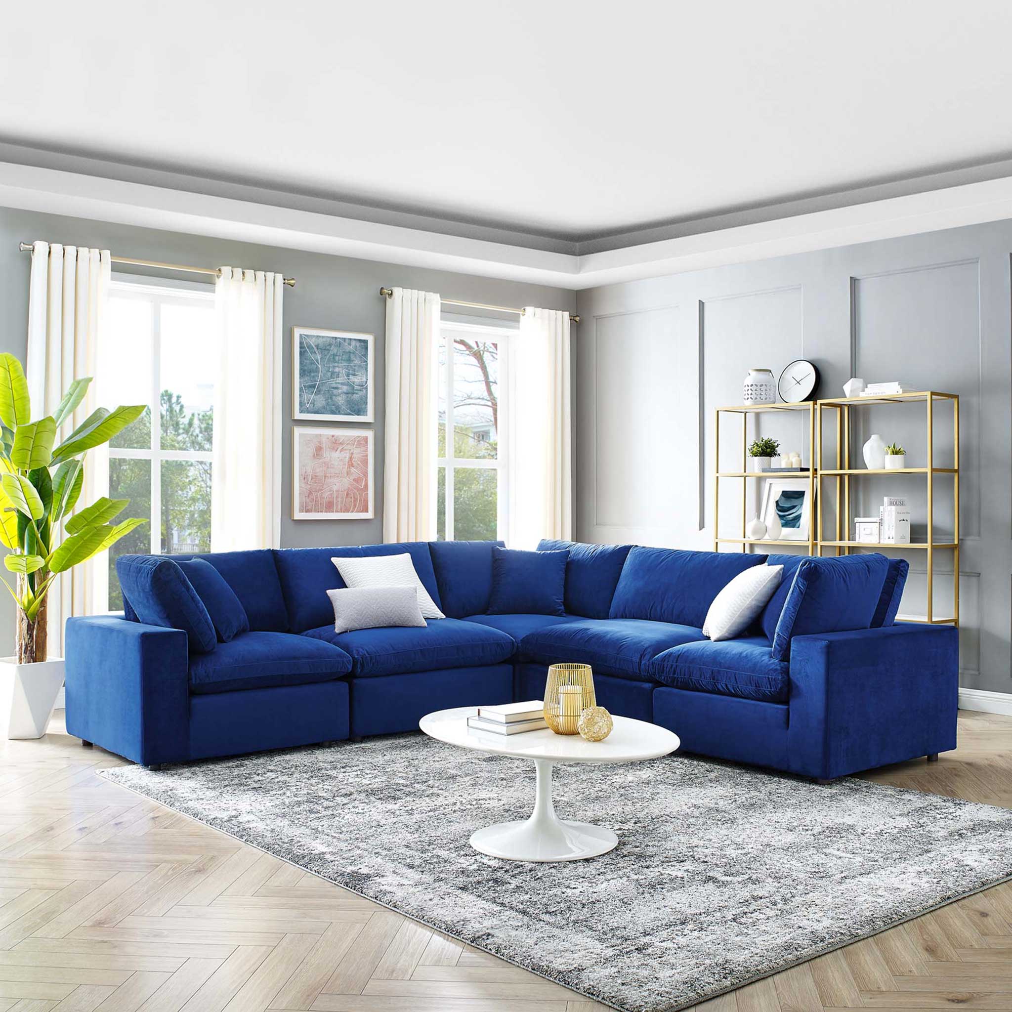 Carmen 5 Piece Modular Sectional Velvet Sofa Navy - Image 8