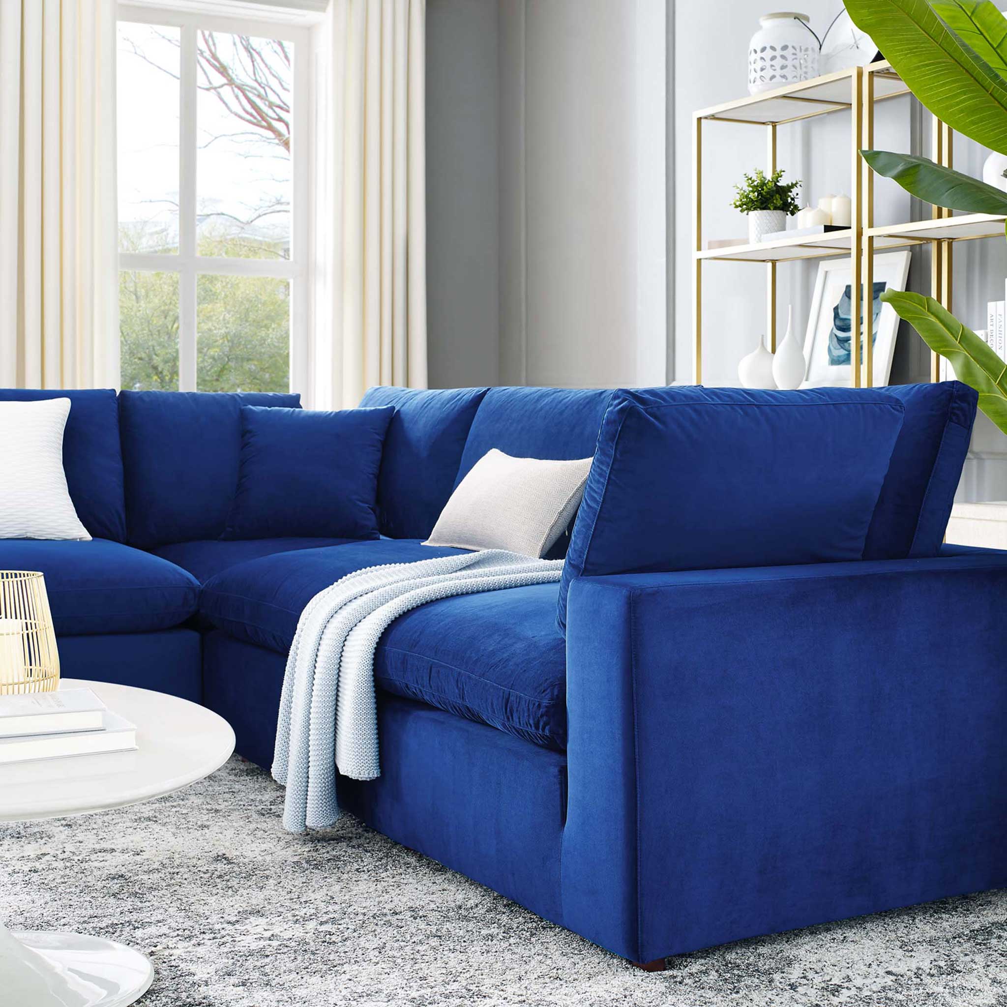 Carmen 5 Piece Modular Sectional Velvet Sofa Navy - Image 9