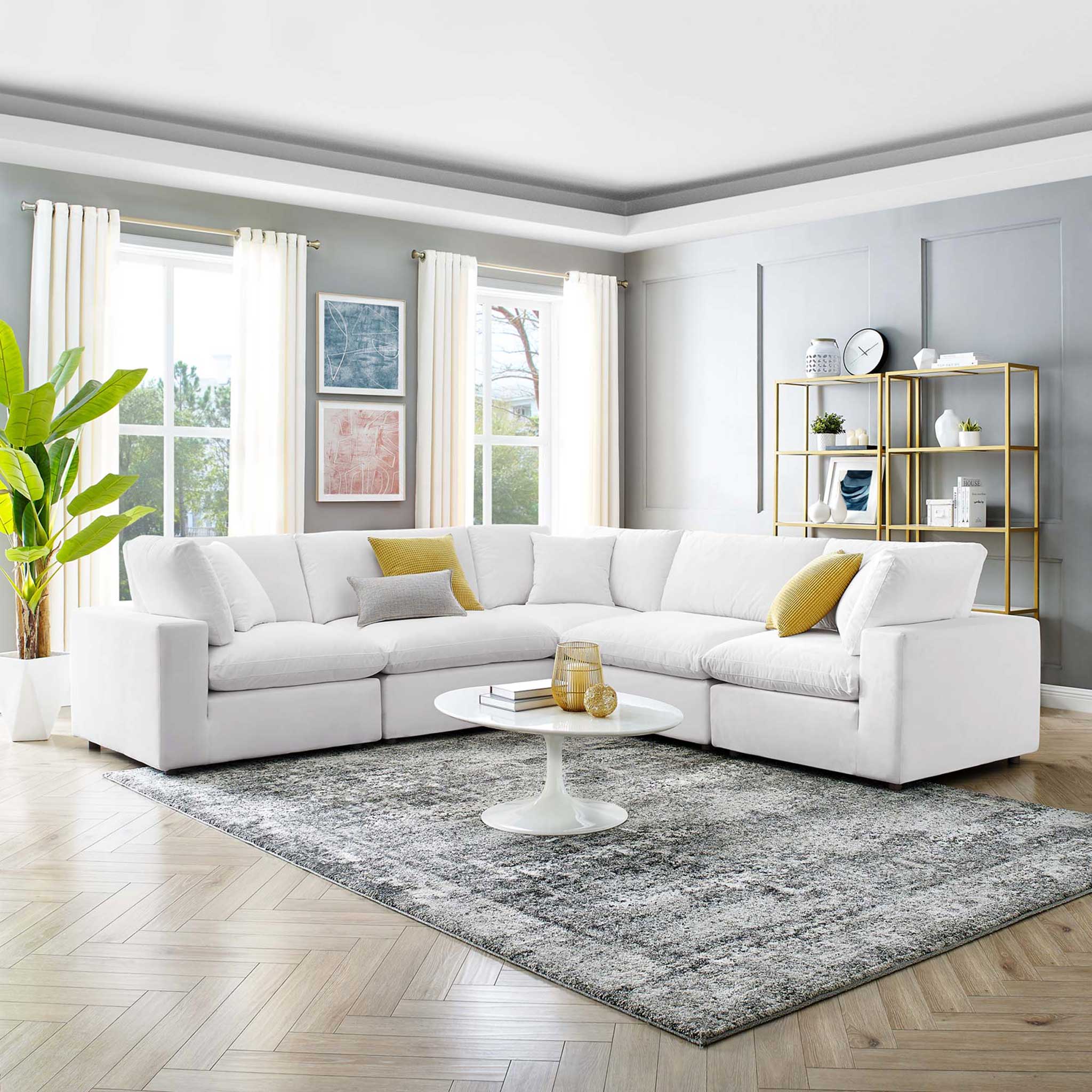 Carmen 5 Piece Modular Sectional Velvet Sofa White - Image 8