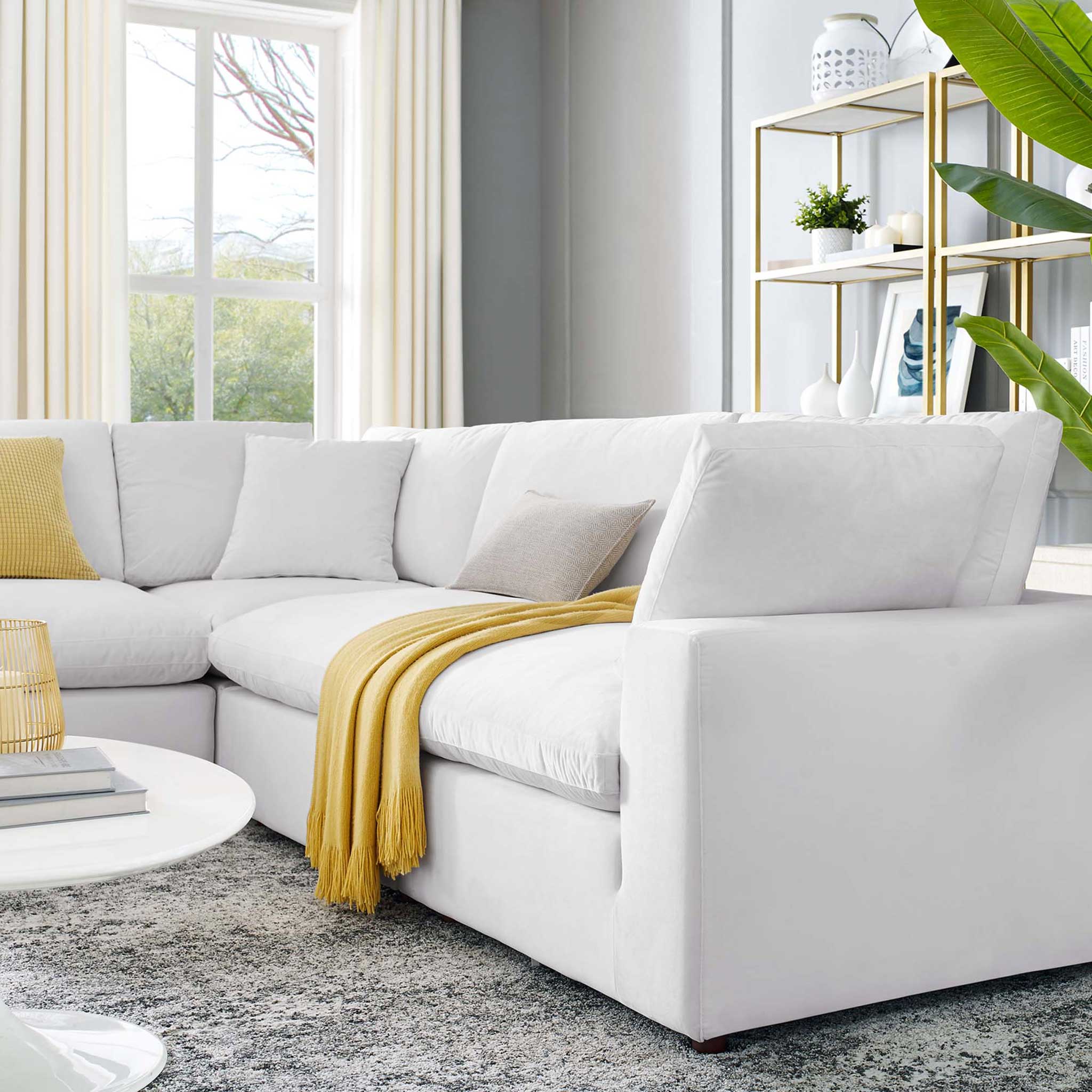 Carmen 5 Piece Modular Sectional Velvet Sofa White - Image 9