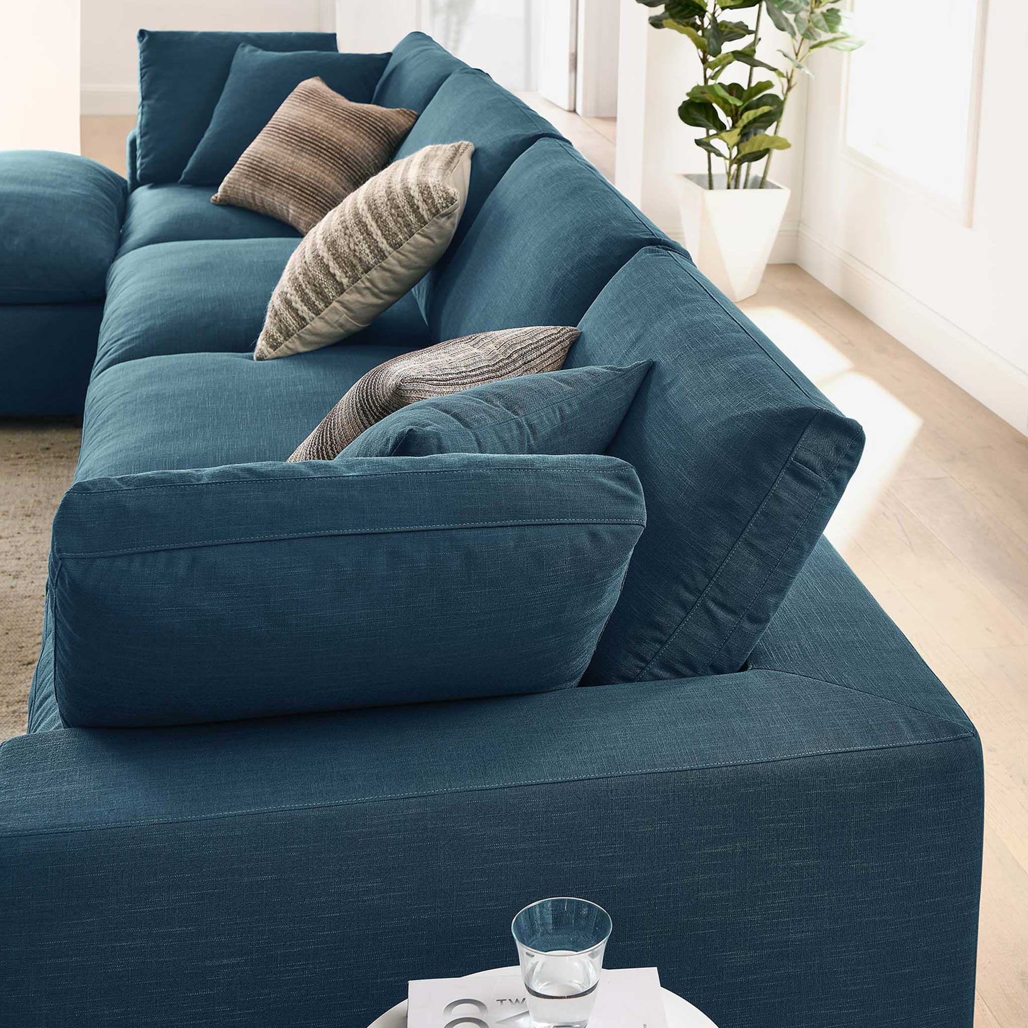 Carmen 5 Piece Modular Sofa with Ottoman Azure - Image 11
