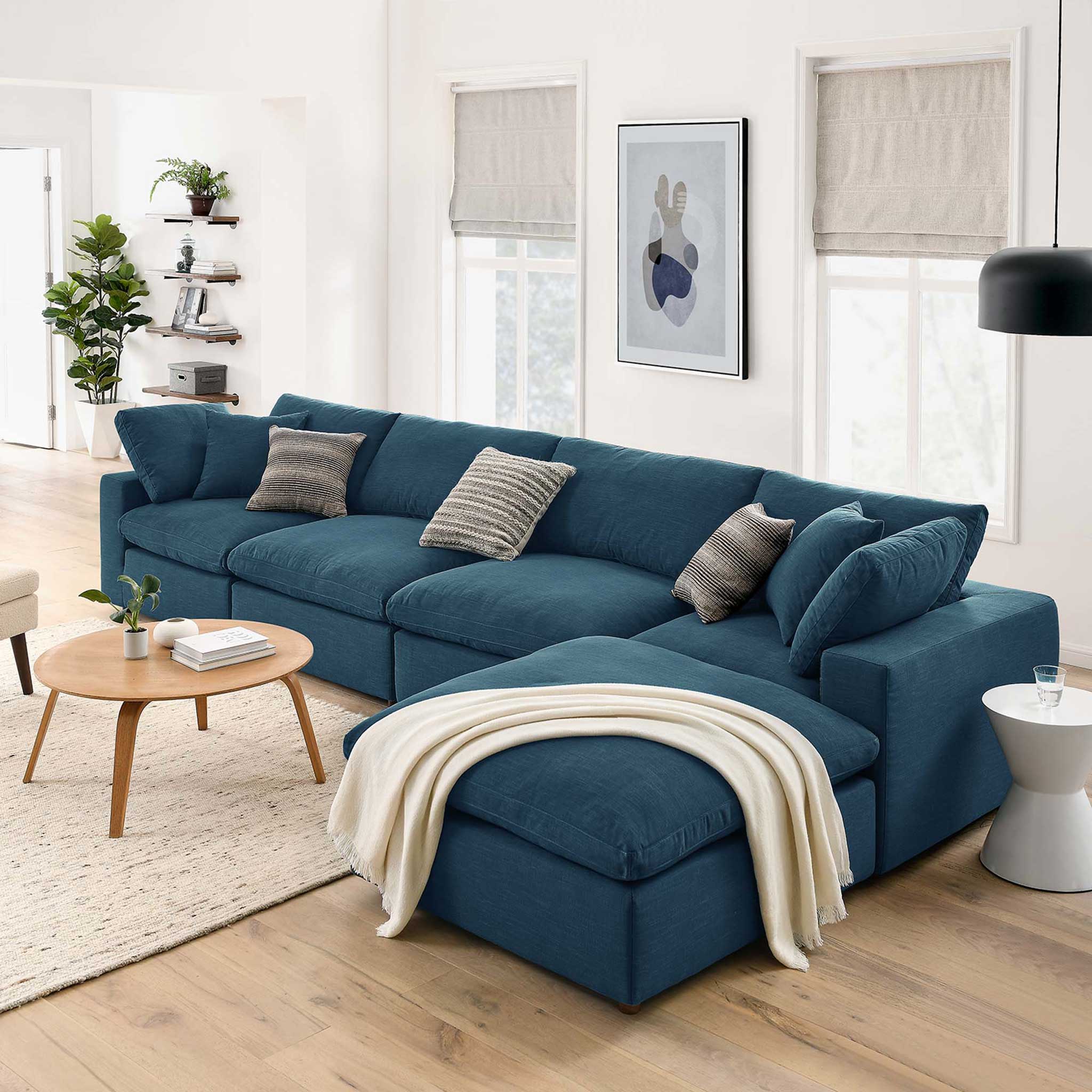 Carmen 5 Piece Modular Sofa with Ottoman Azure - Image 9