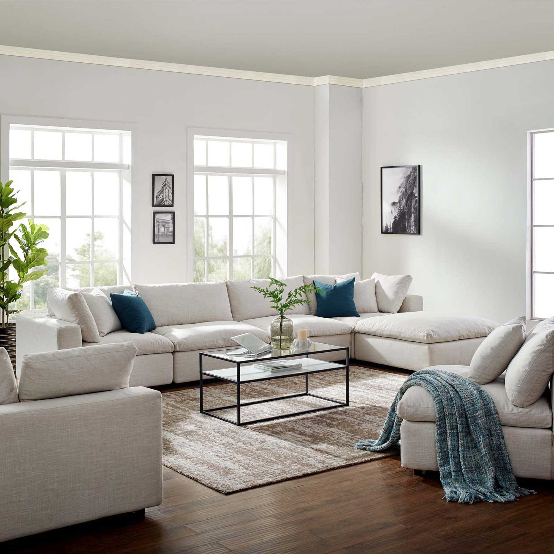 Carmen 5 Piece Modular Sofa with Ottoman Beige - Image 9