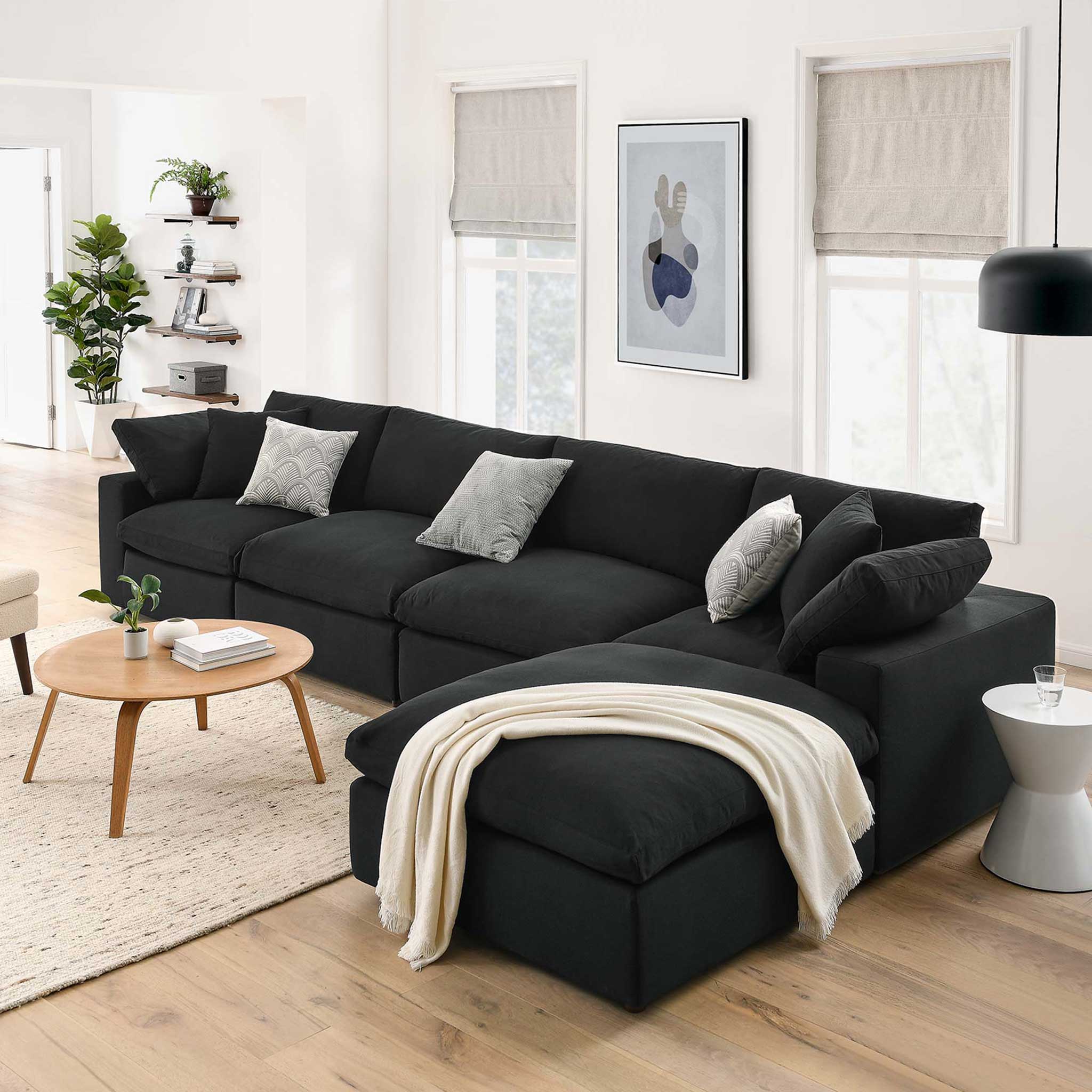 Carmen 5 Piece Modular Sofa with Ottoman Black - Image 10