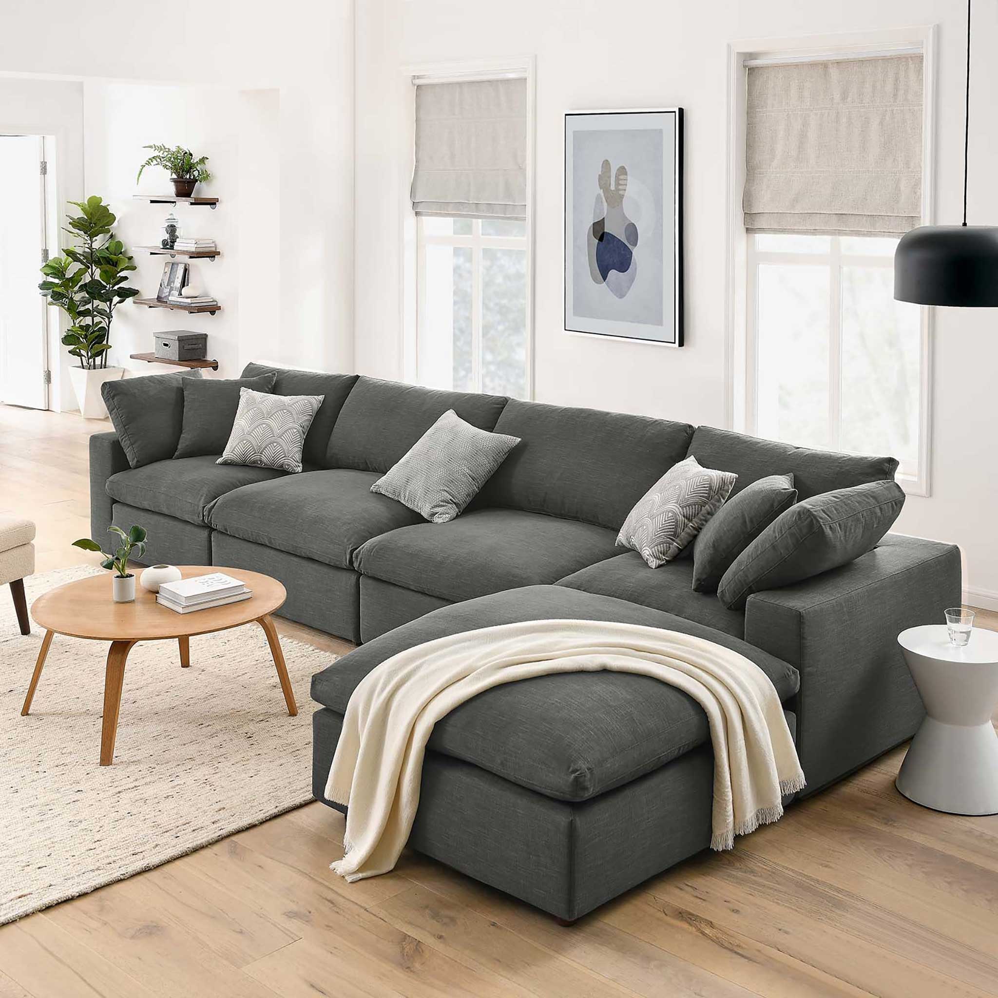 Carmen 5 Piece Modular Sofa with Ottoman Gray - Image 10