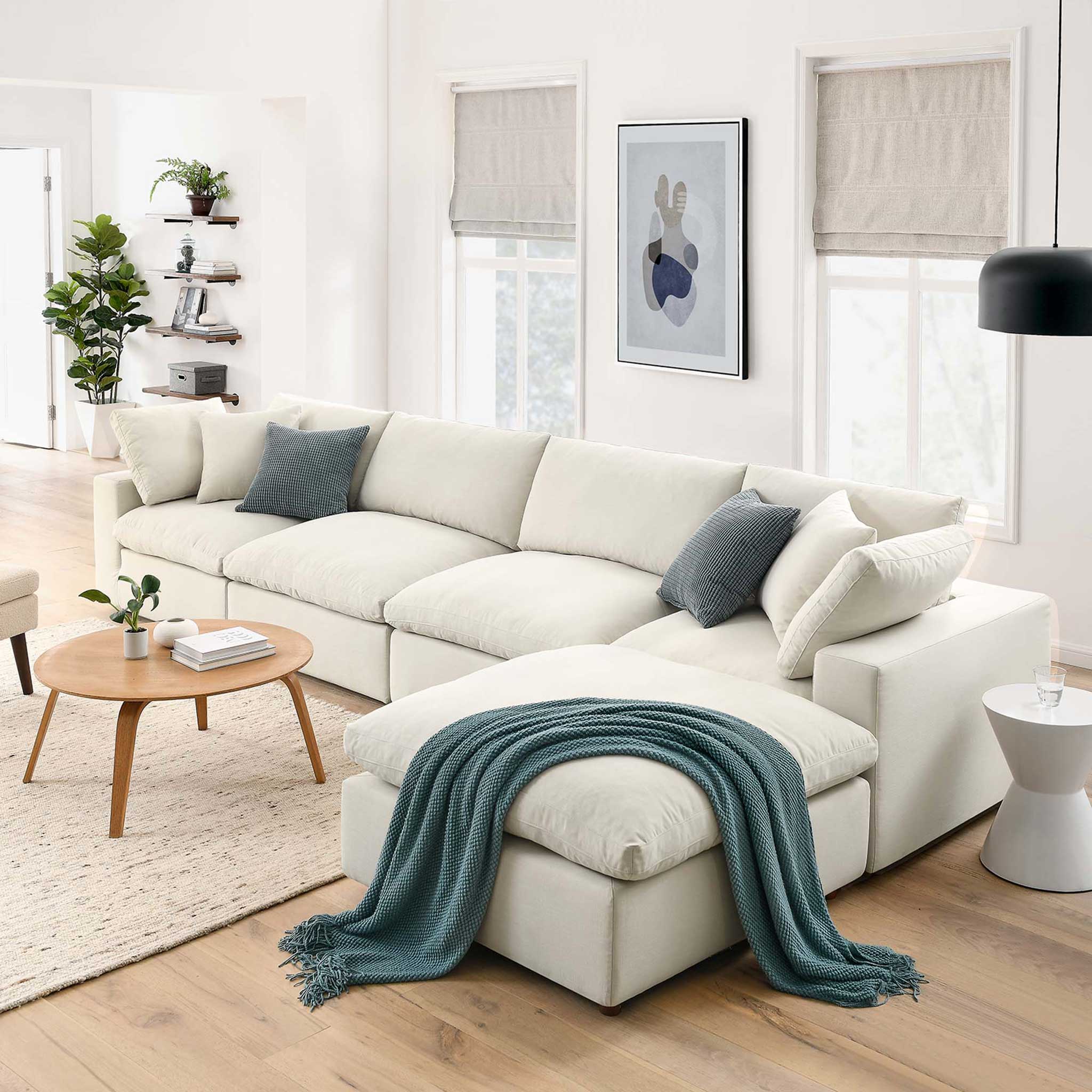 Carmen 5 Piece Modular Sofa with Ottoman Light Beige - Image 10