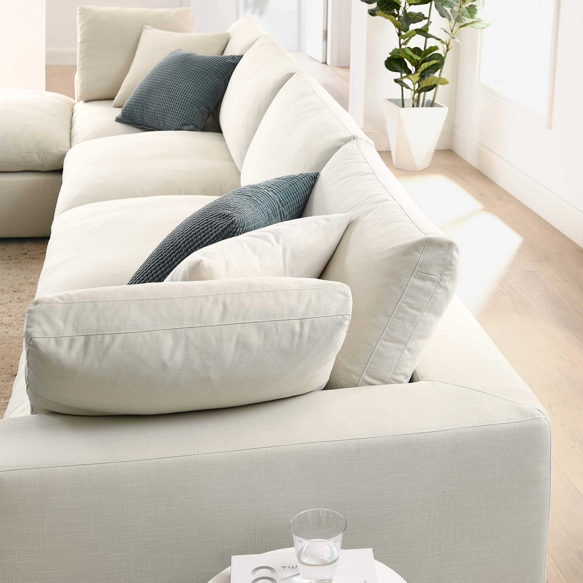 Carmen 5 Piece Modular Sofa with Ottoman Light Beige - Image 11